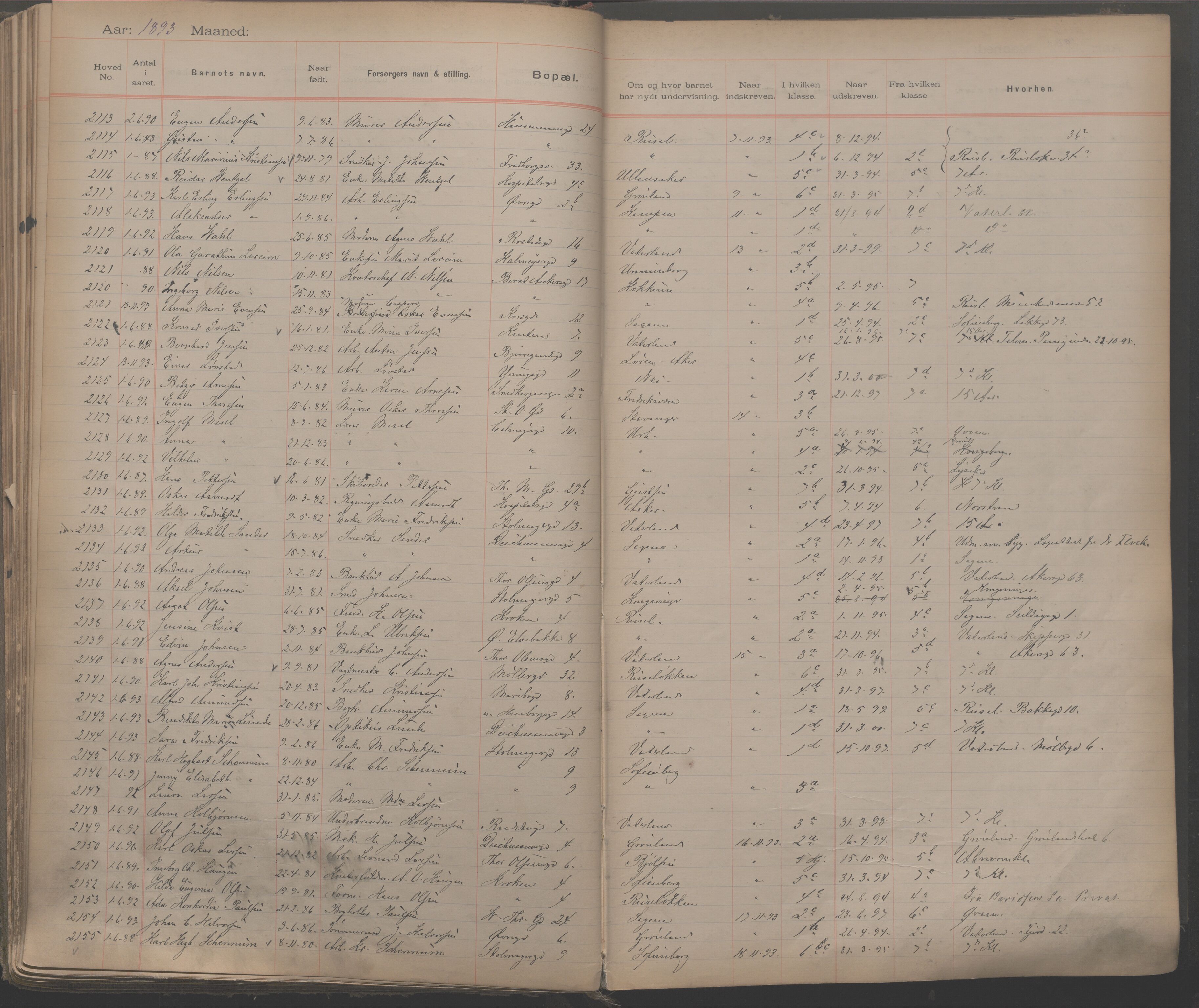 Møllergata skole, OBA/A-20129/F/Fa/L0001: Ut-/innskrivningsprotokoll, 1889-1907, p. 53