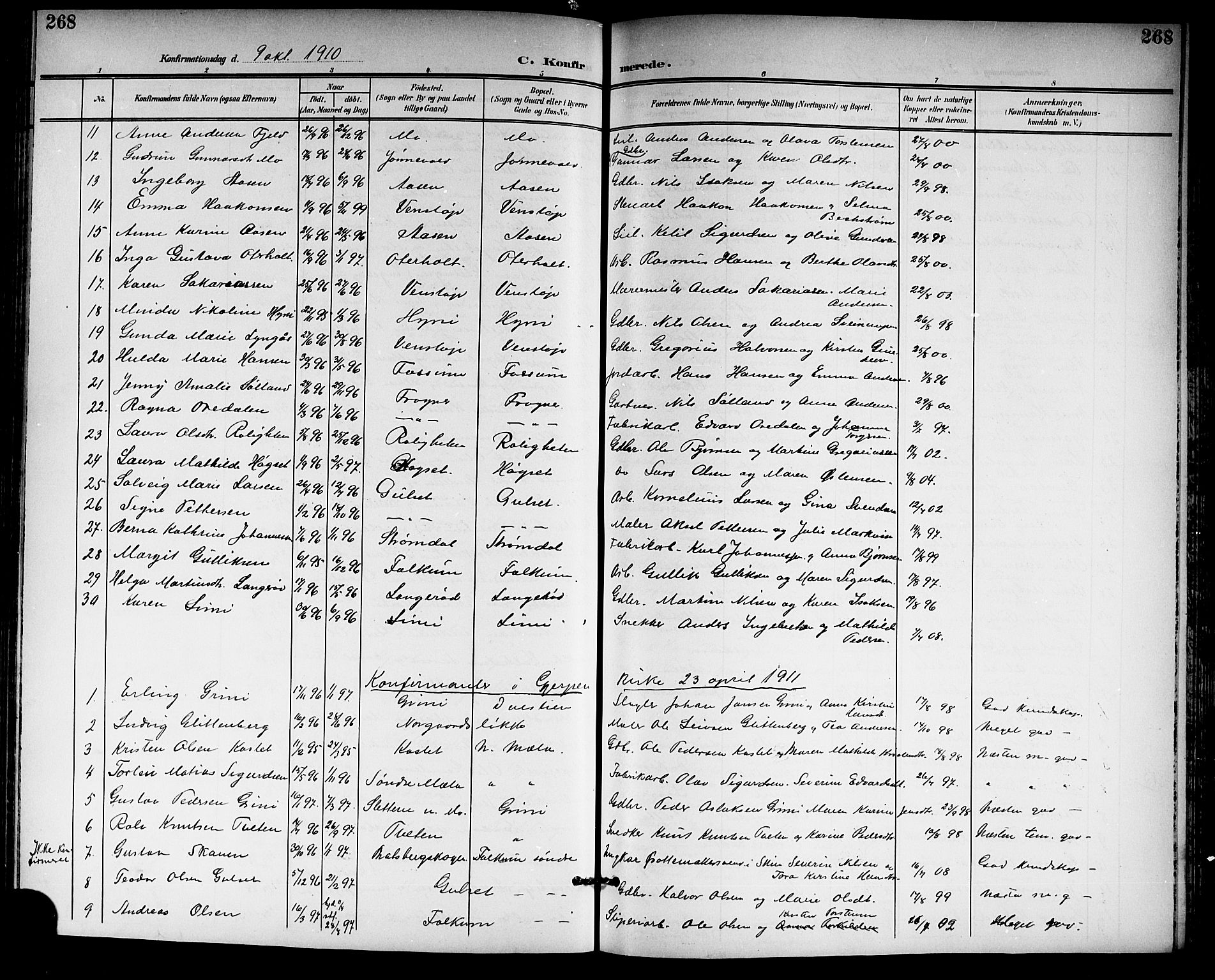 Gjerpen kirkebøker, SAKO/A-265/G/Ga/L0003: Parish register (copy) no. I 3, 1901-1919, p. 268