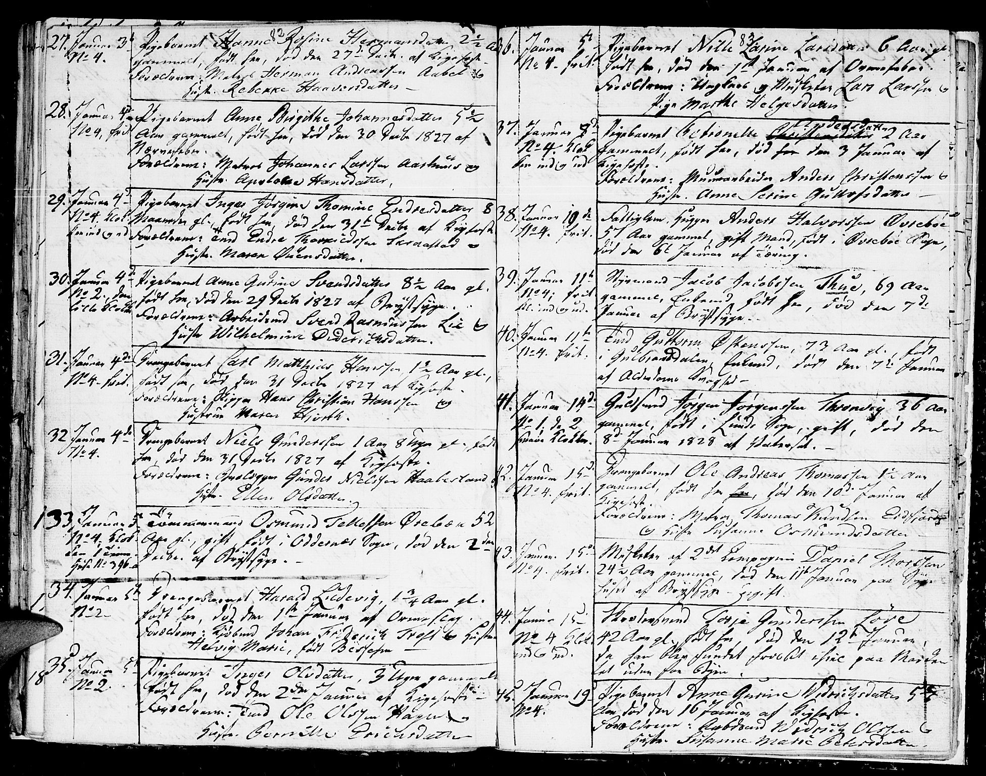 Kristiansand domprosti, AV/SAK-1112-0006/F/Fb/L0005: Parish register (copy) no. B 5, 1827-1828, p. 82-83