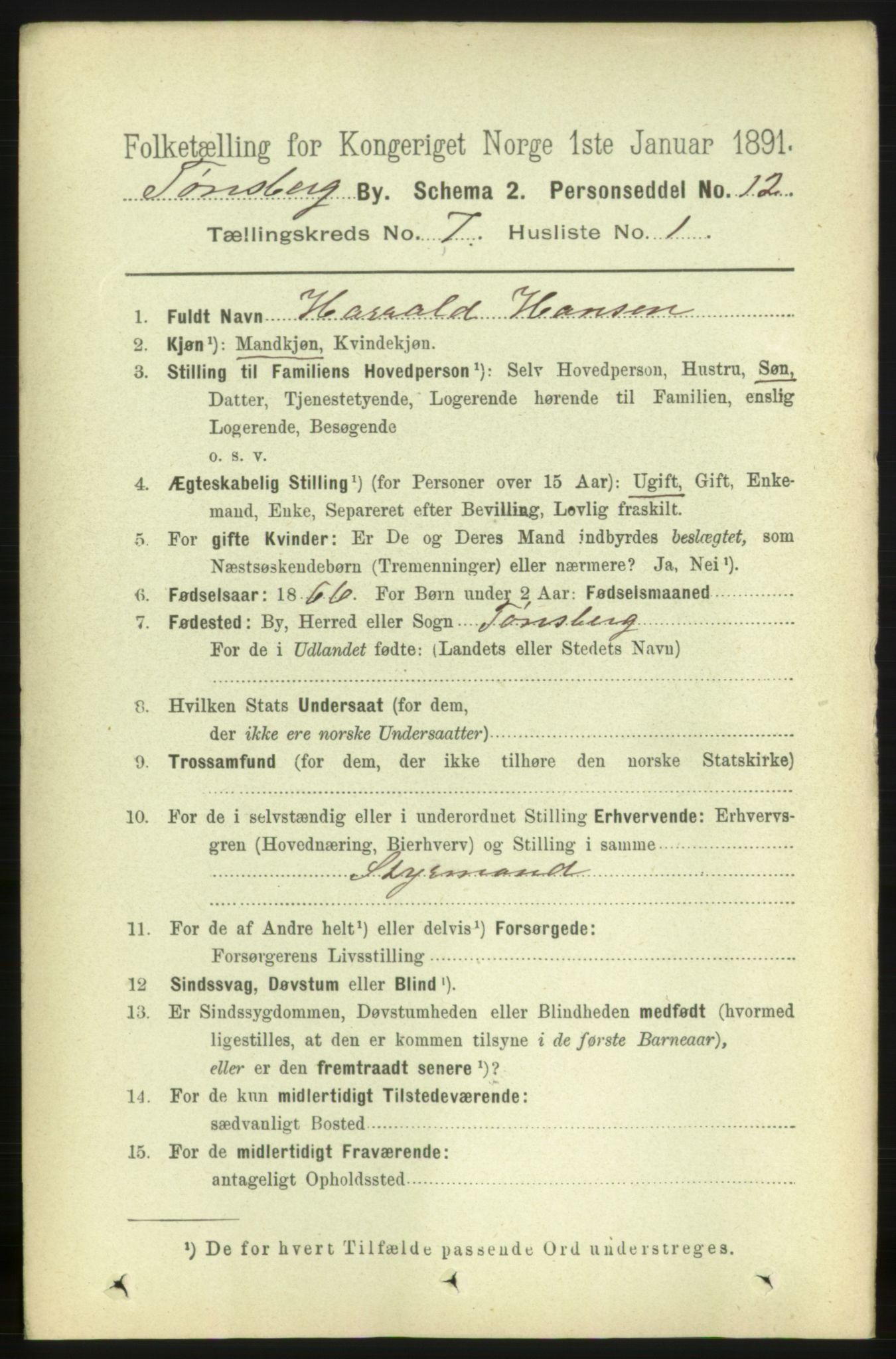 RA, 1891 census for 0705 Tønsberg, 1891, p. 2726