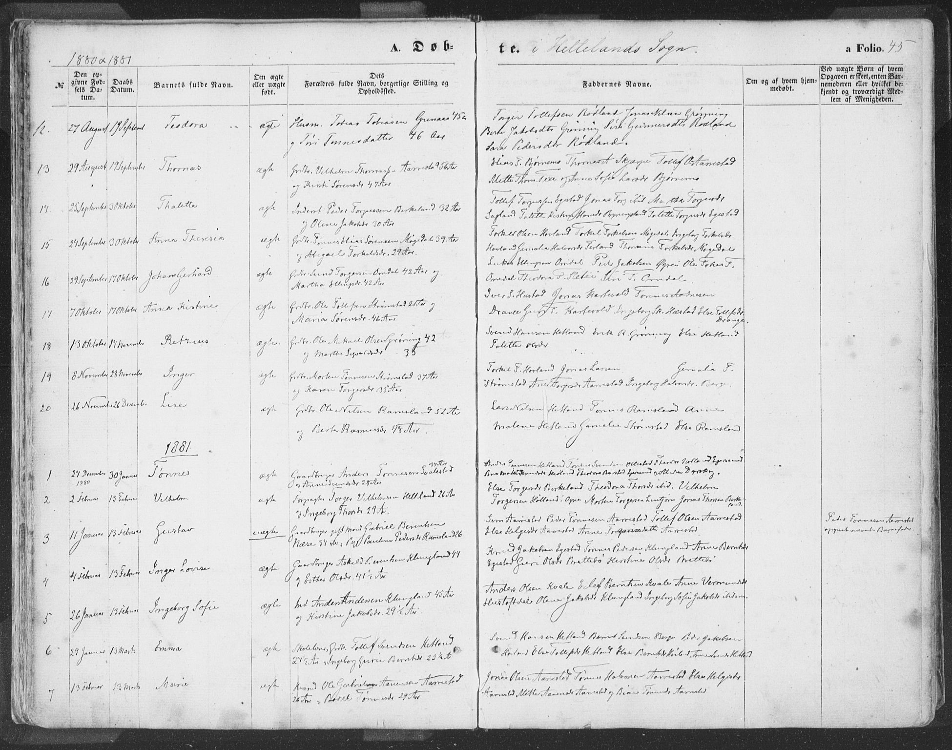 Helleland sokneprestkontor, SAST/A-101810: Parish register (official) no. A 7.1, 1863-1886, p. 45