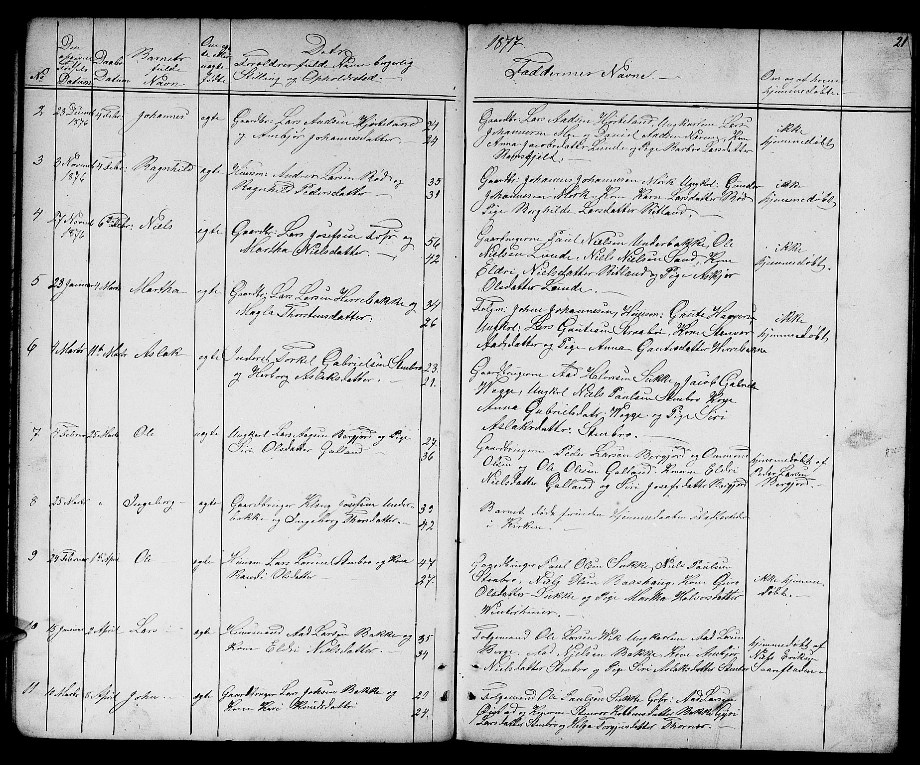 Suldal sokneprestkontor, SAST/A-101845/01/V/L0004: Parish register (copy) no. B 4, 1866-1885, p. 21