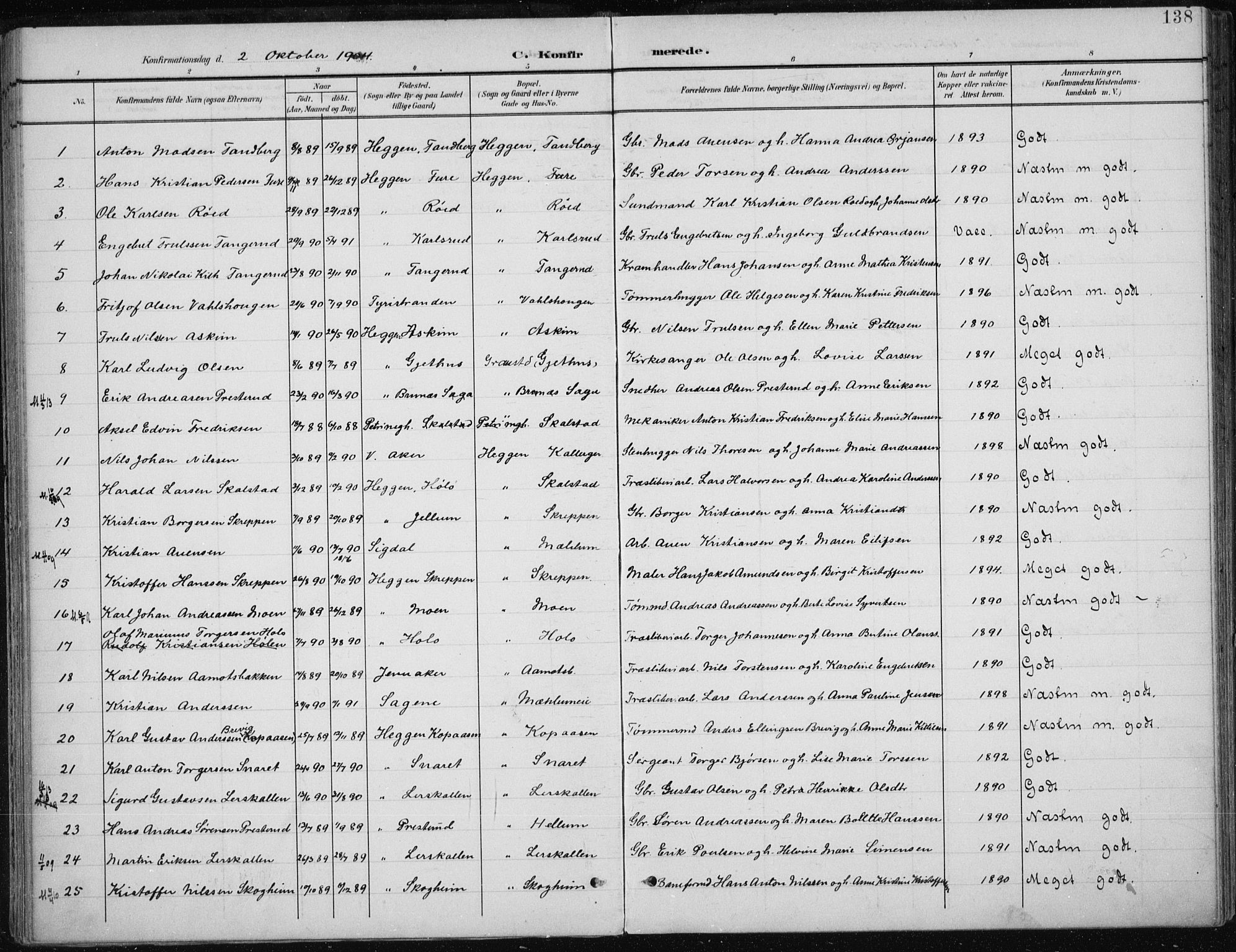 Modum kirkebøker, AV/SAKO-A-234/F/Fa/L0013: Parish register (official) no. 13, 1899-1907, p. 138