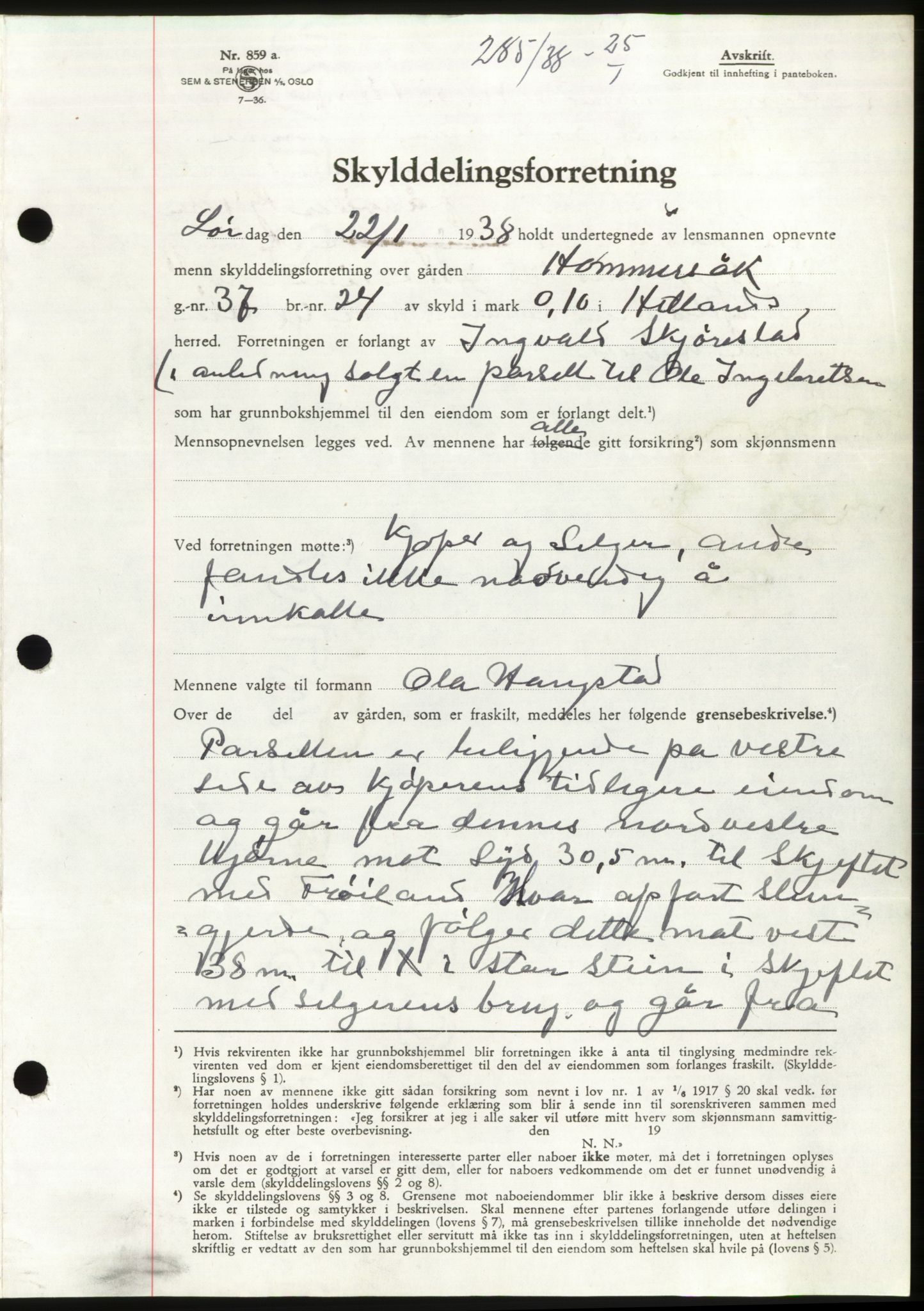 Jæren sorenskriveri, SAST/A-100310/03/G/Gba/L0070: Mortgage book, 1938-1938, Diary no: : 285/1938