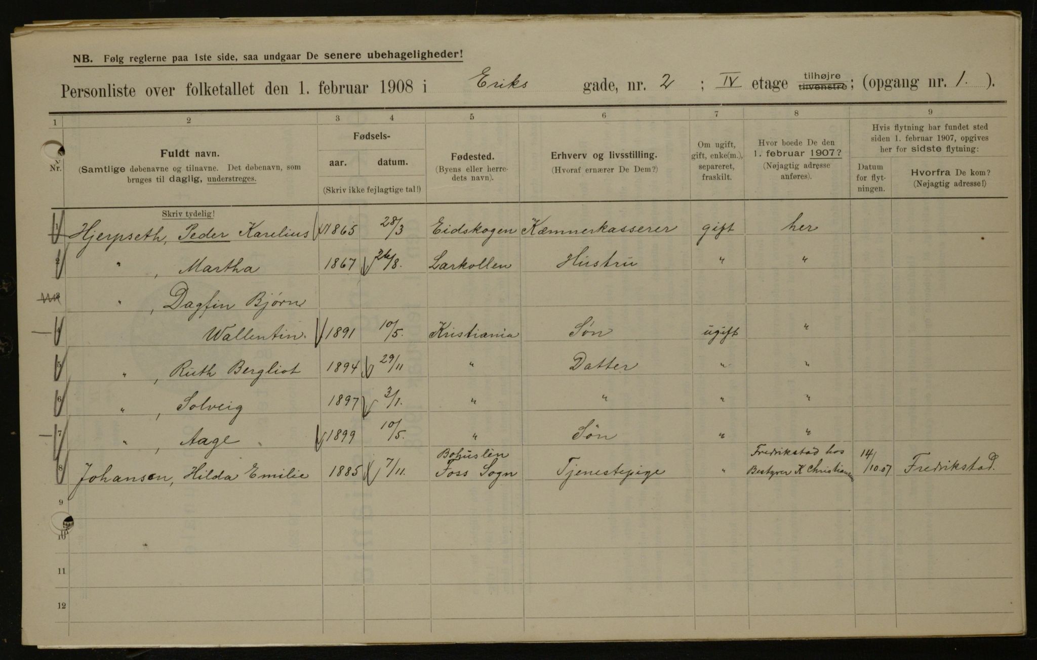 OBA, Municipal Census 1908 for Kristiania, 1908, p. 17966