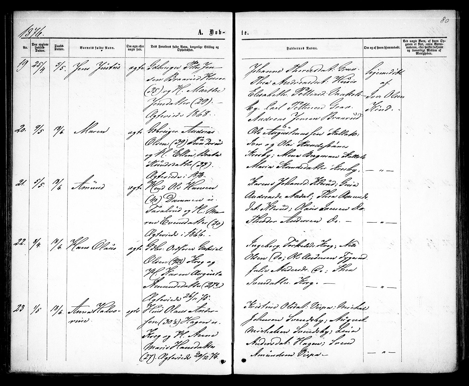 Rødenes prestekontor Kirkebøker, AV/SAO-A-2005/F/Fa/L0008: Parish register (official) no. I 8, 1869-1879, p. 80