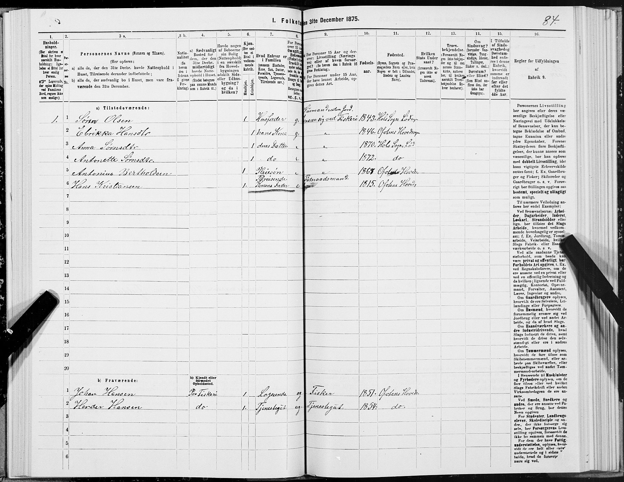 SAT, 1875 census for 1851P Lødingen, 1875, p. 3084