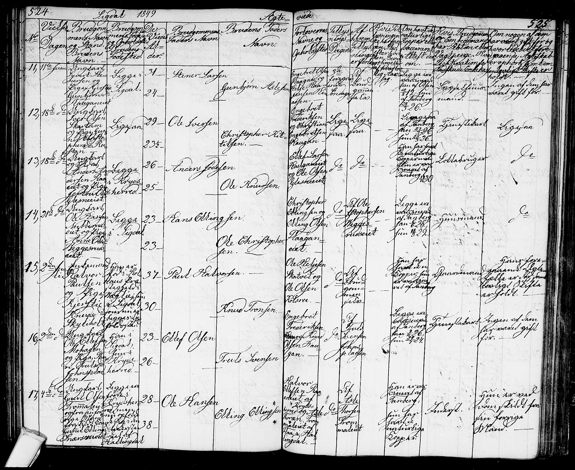 Sigdal kirkebøker, AV/SAKO-A-245/G/Ga/L0002: Parish register (copy) no. I 2, 1835-1856, p. 524-525