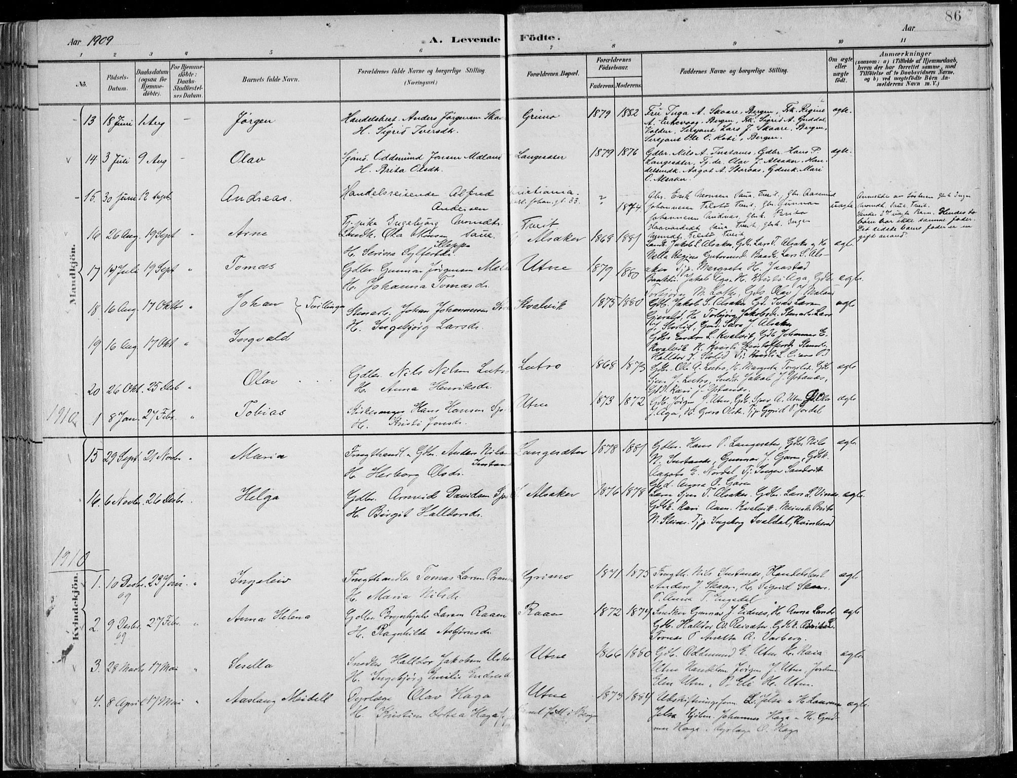 Ullensvang sokneprestembete, SAB/A-78701/H/Haa: Parish register (official) no. E  1, 1882-1921, p. 86