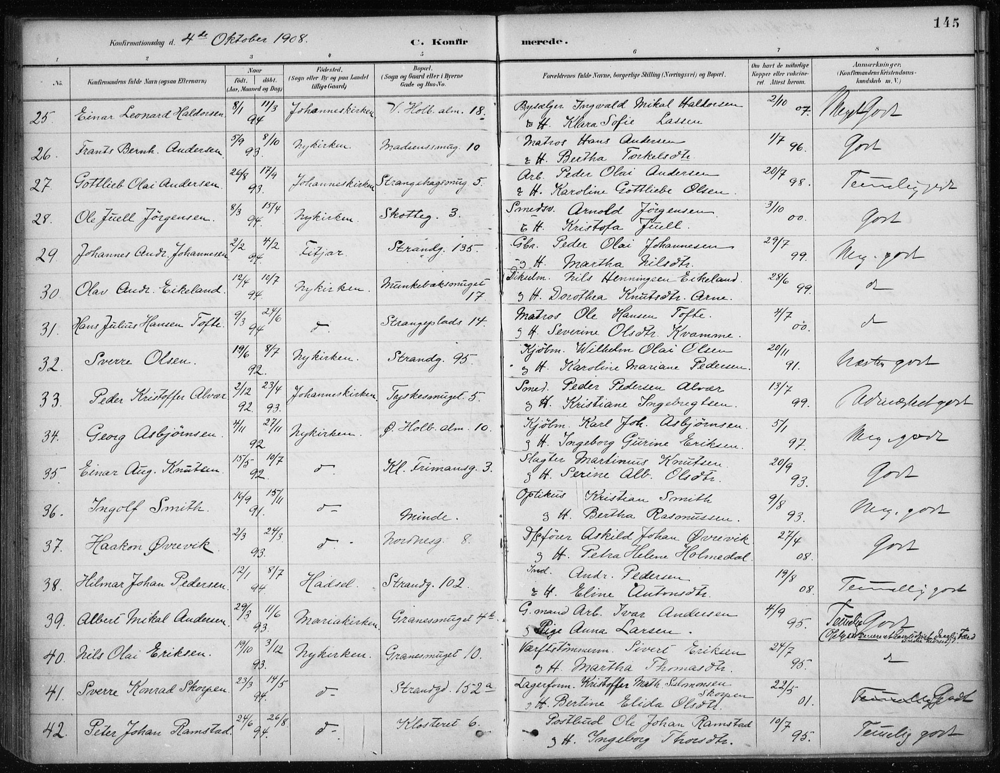 Nykirken Sokneprestembete, AV/SAB-A-77101/H/Haa/L0027: Parish register (official) no. C 6, 1886-1913, p. 145