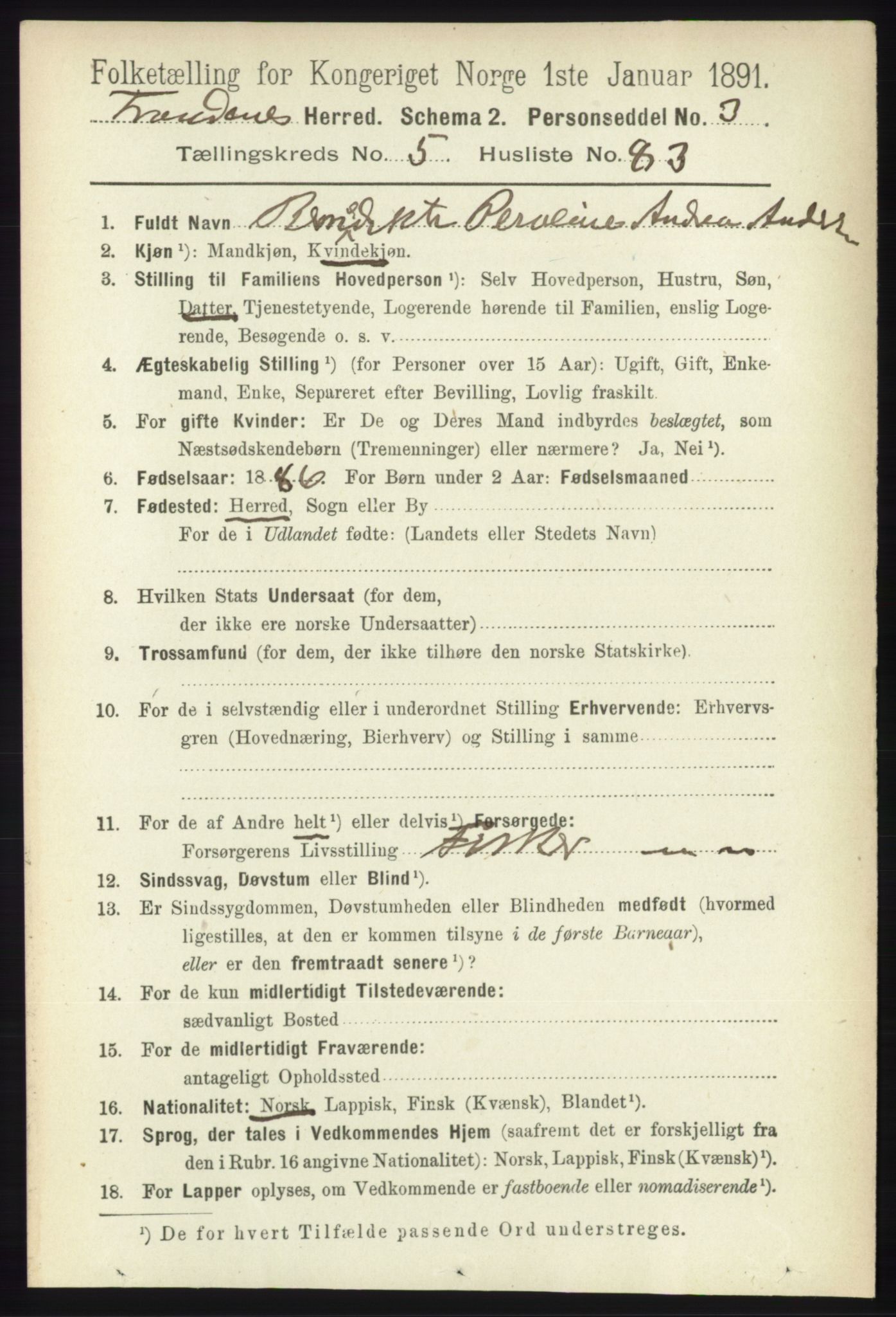 RA, 1891 census for 1914 Trondenes, 1891, p. 3439