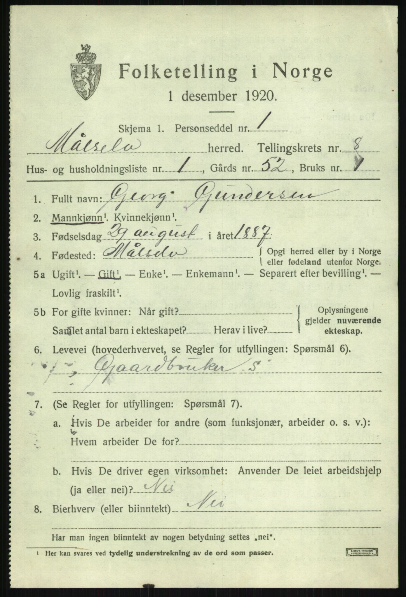 SATØ, 1920 census for Målselv, 1920, p. 4841