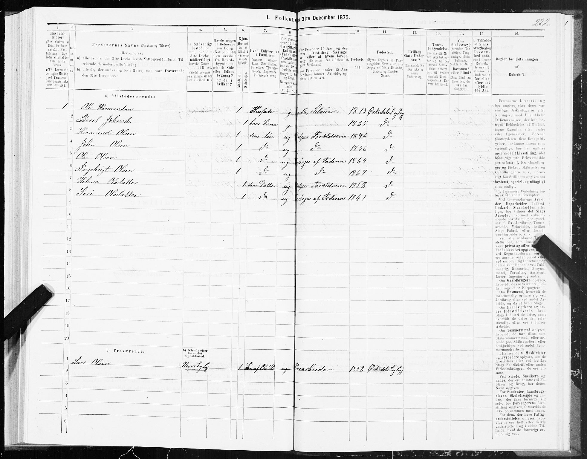 SAT, 1875 census for 1638P Orkdal, 1875, p. 8222