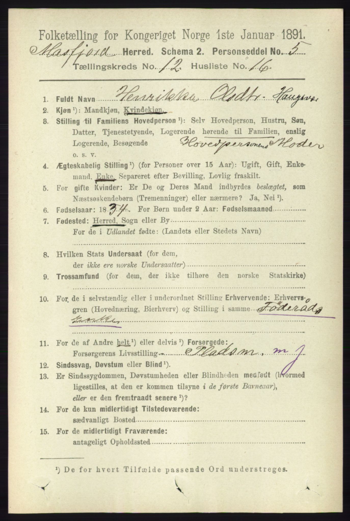 RA, 1891 census for 1266 Masfjorden, 1891, p. 2586