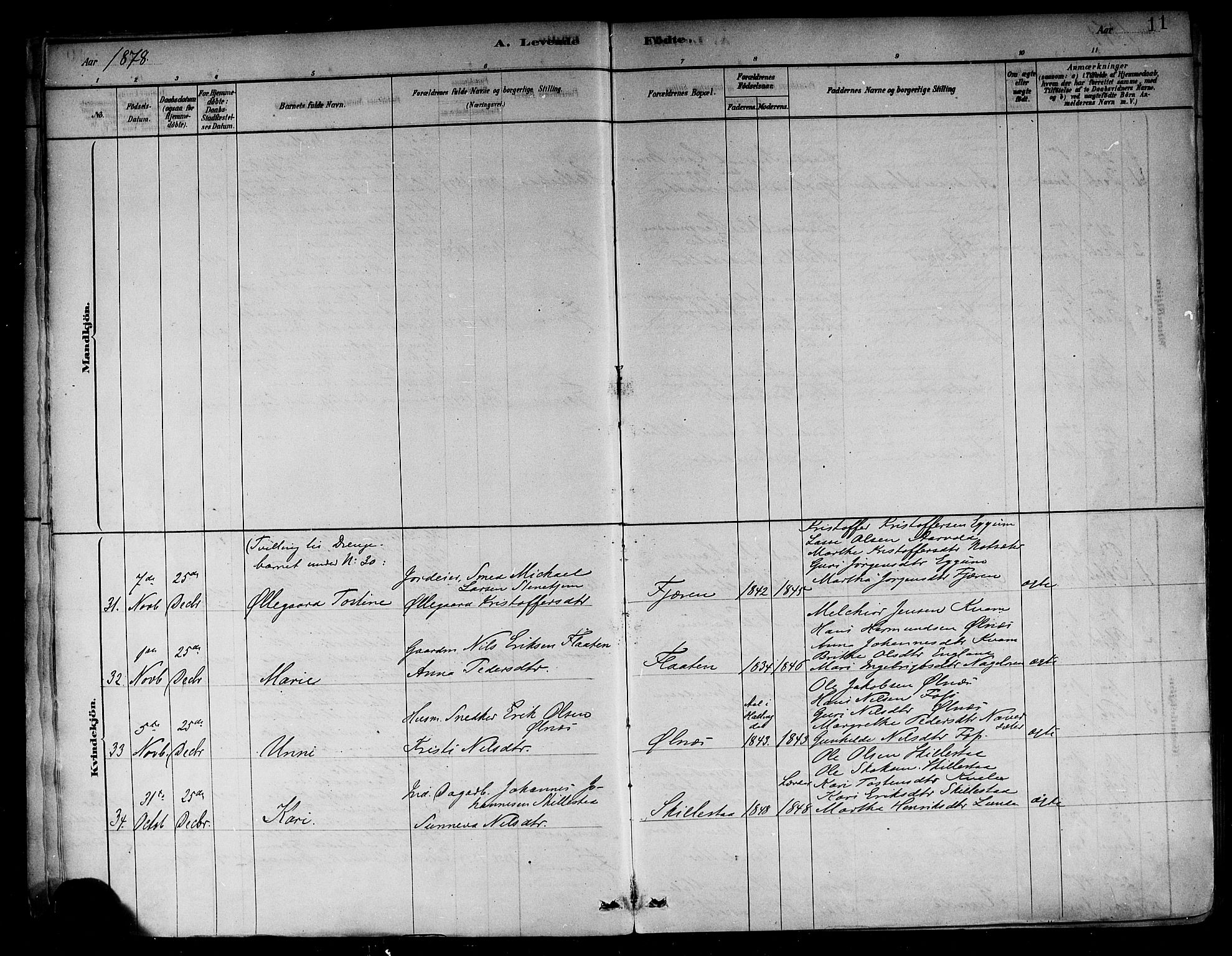 Sogndal sokneprestembete, AV/SAB-A-81301/H/Haa/Haab/L0001: Parish register (official) no. B 1, 1878-1899, p. 11