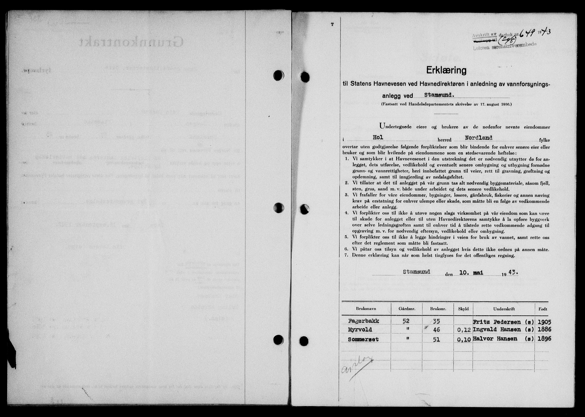 Lofoten sorenskriveri, SAT/A-0017/1/2/2C/L0011a: Mortgage book no. 11a, 1943-1943, Diary no: : 549/1943