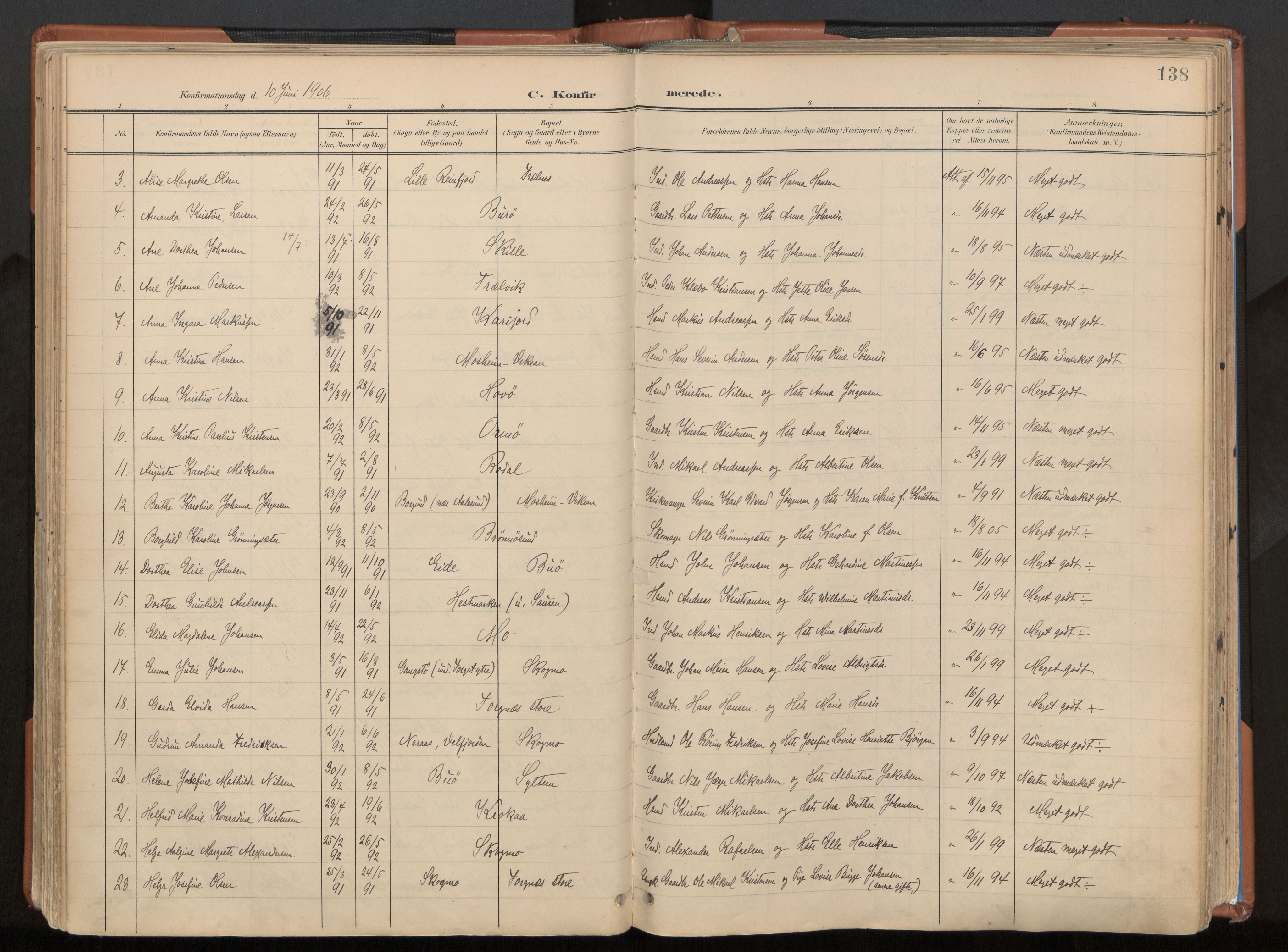 Ministerialprotokoller, klokkerbøker og fødselsregistre - Nordland, AV/SAT-A-1459/813/L0201: Parish register (official) no. 813A11, 1901-1918, p. 138