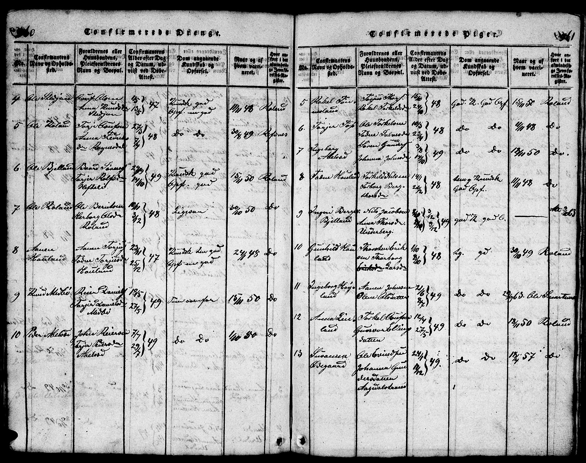 Bjelland sokneprestkontor, AV/SAK-1111-0005/F/Fb/Fba/L0003: Parish register (copy) no. B 3, 1816-1870, p. 560-561