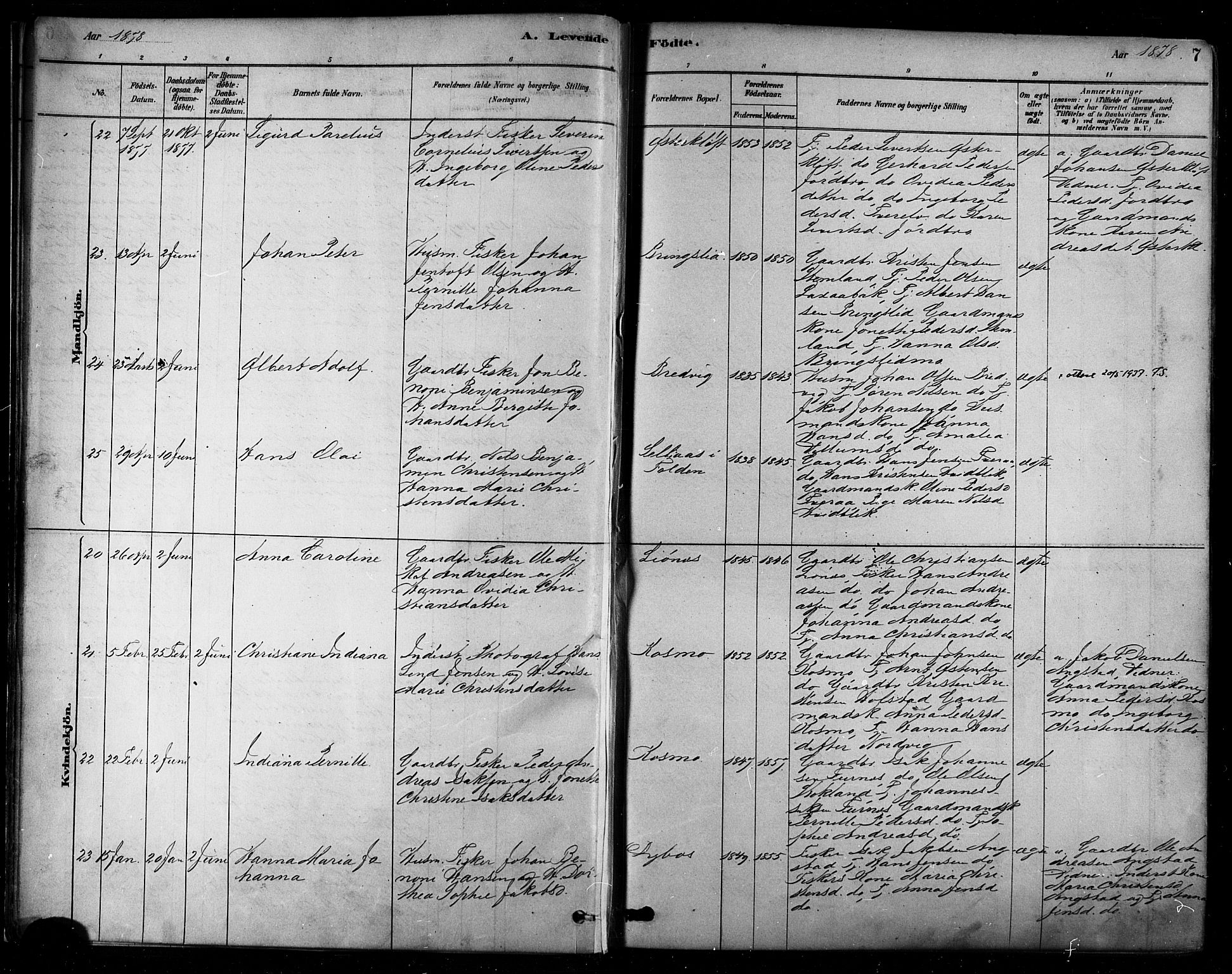 Ministerialprotokoller, klokkerbøker og fødselsregistre - Nordland, AV/SAT-A-1459/852/L0740: Parish register (official) no. 852A10, 1878-1894, p. 7