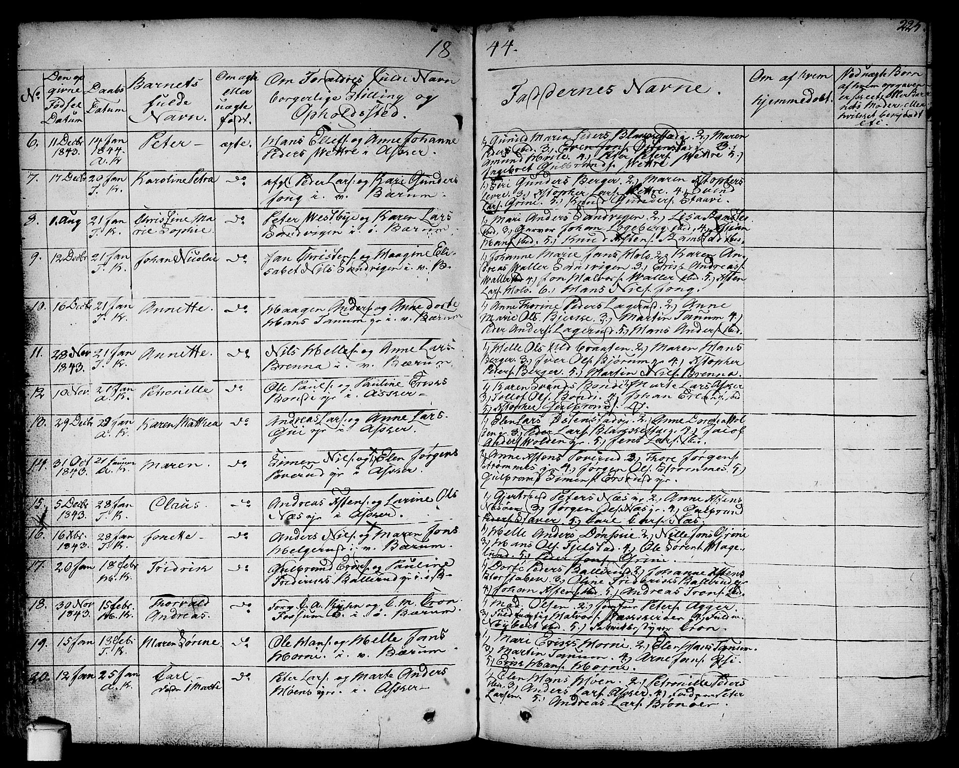 Asker prestekontor Kirkebøker, SAO/A-10256a/F/Fa/L0007: Parish register (official) no. I 7, 1825-1864, p. 225