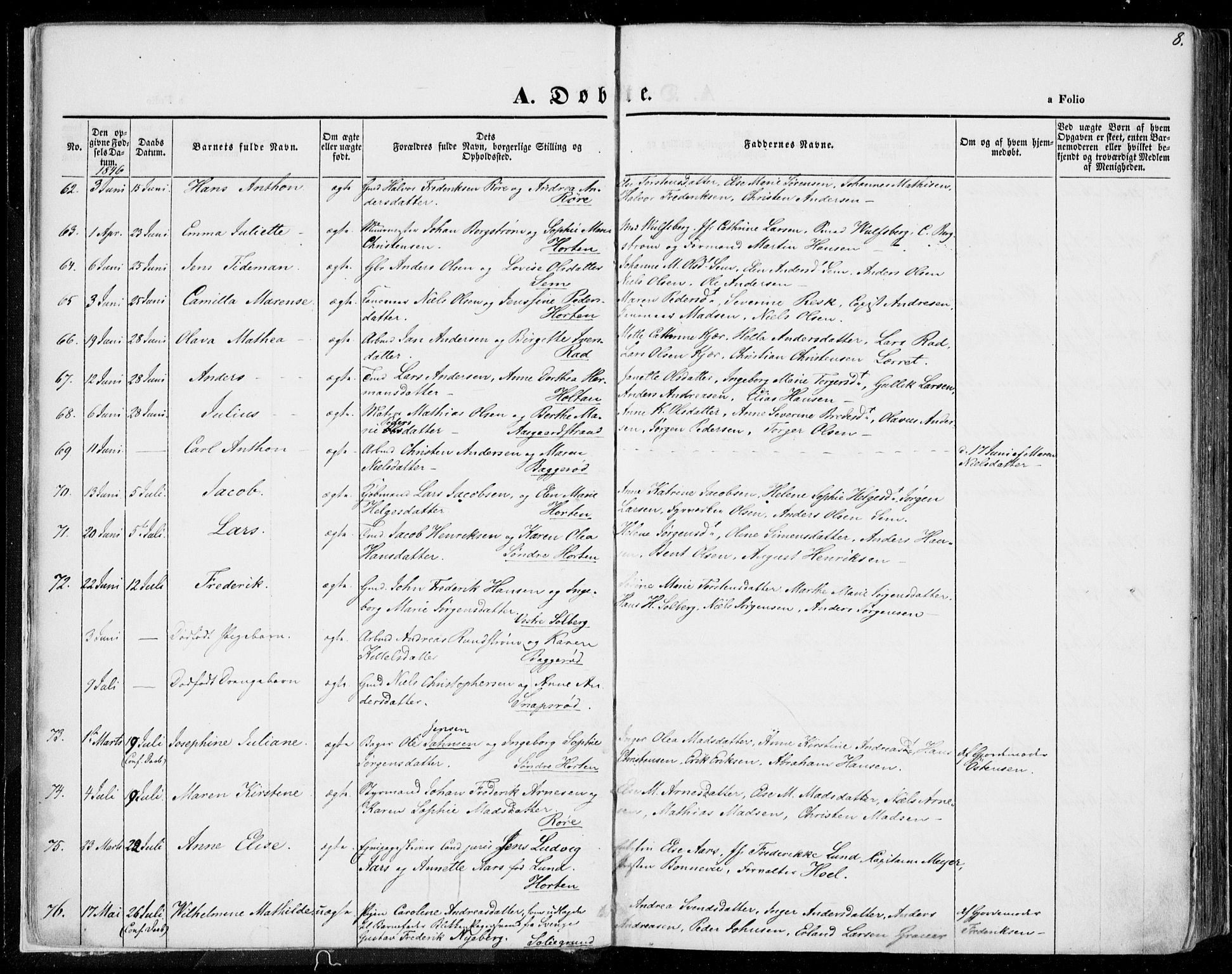 Borre kirkebøker, SAKO/A-338/F/Fa/L0005: Parish register (official) no. I 5, 1845-1851, p. 8