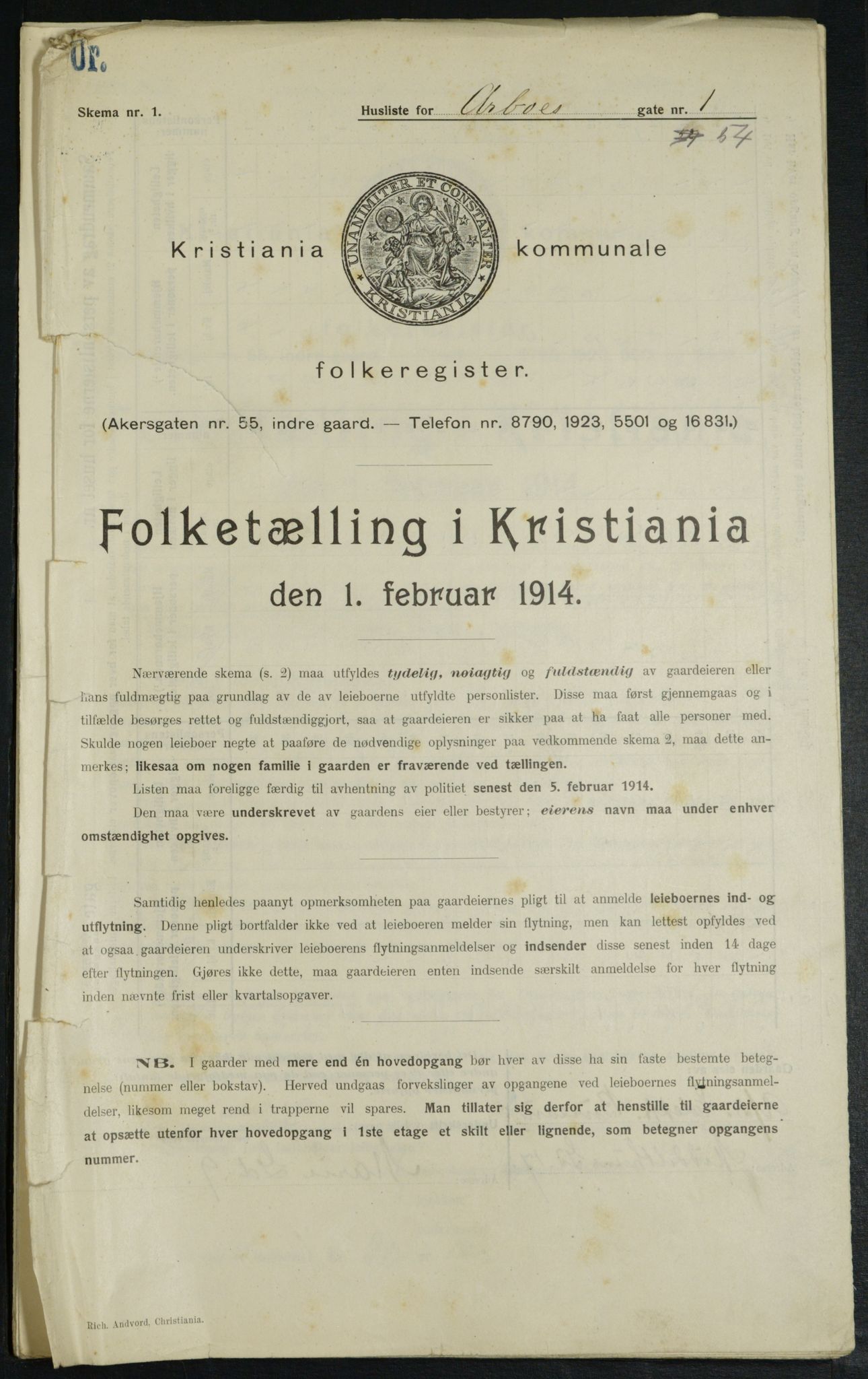 OBA, Municipal Census 1914 for Kristiania, 1914, p. 1712