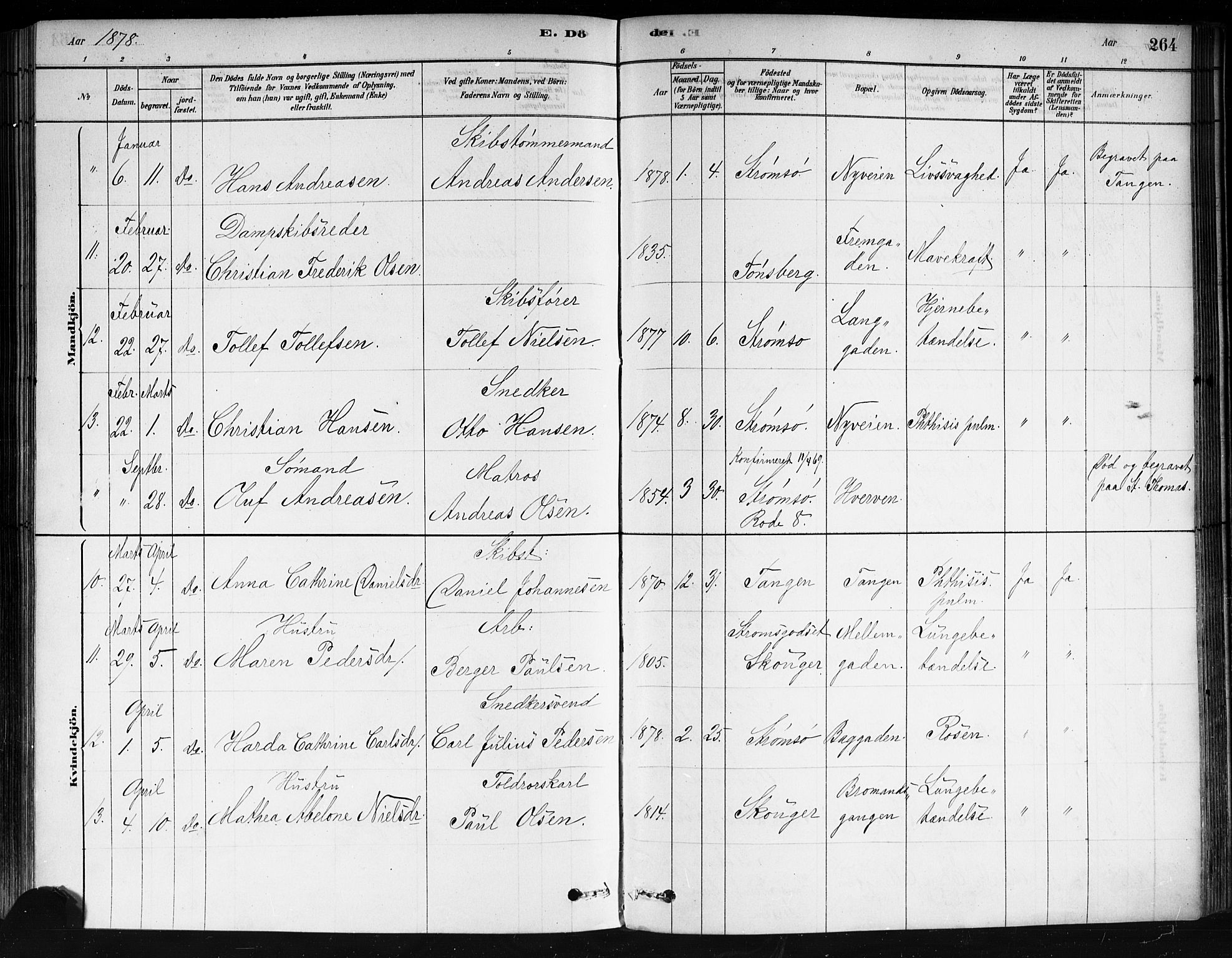 Strømsø kirkebøker, AV/SAKO-A-246/F/Fa/L0021: Parish register (official) no. I 21, 1878-1885, p. 264