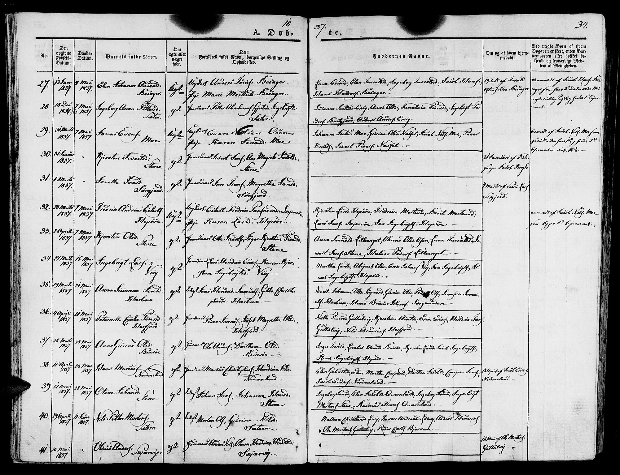 Ministerialprotokoller, klokkerbøker og fødselsregistre - Sør-Trøndelag, SAT/A-1456/657/L0703: Parish register (official) no. 657A04, 1831-1846, p. 34