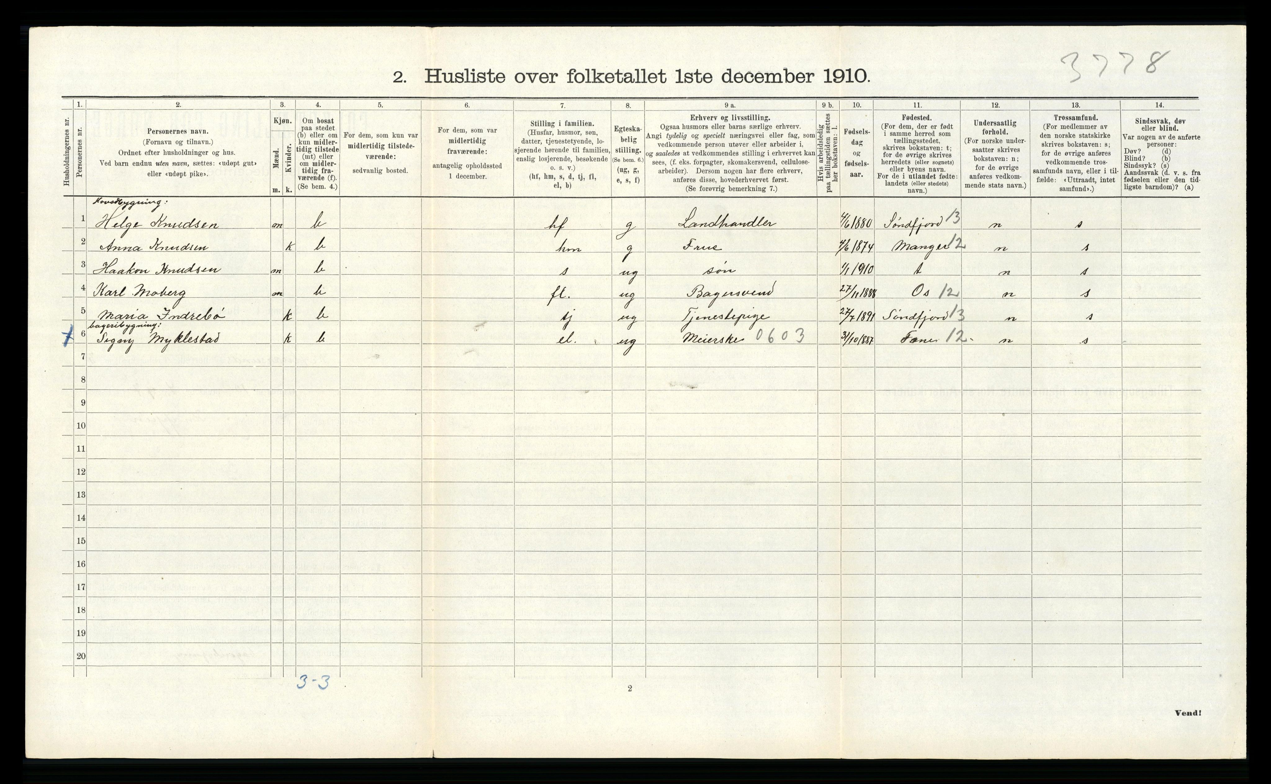 RA, 1910 census for Alversund, 1910, p. 207