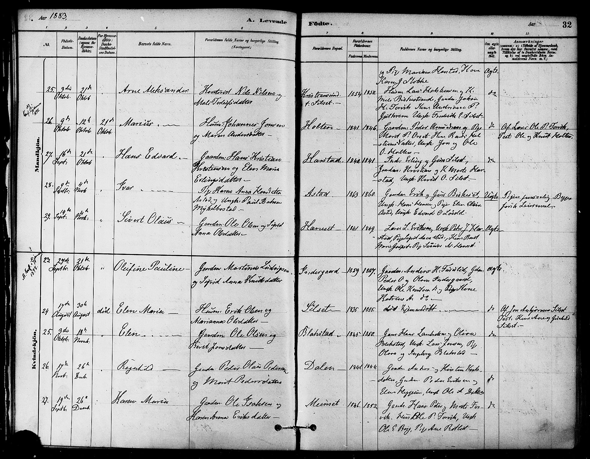 Ministerialprotokoller, klokkerbøker og fødselsregistre - Møre og Romsdal, AV/SAT-A-1454/584/L0967: Parish register (official) no. 584A07, 1879-1894, p. 32