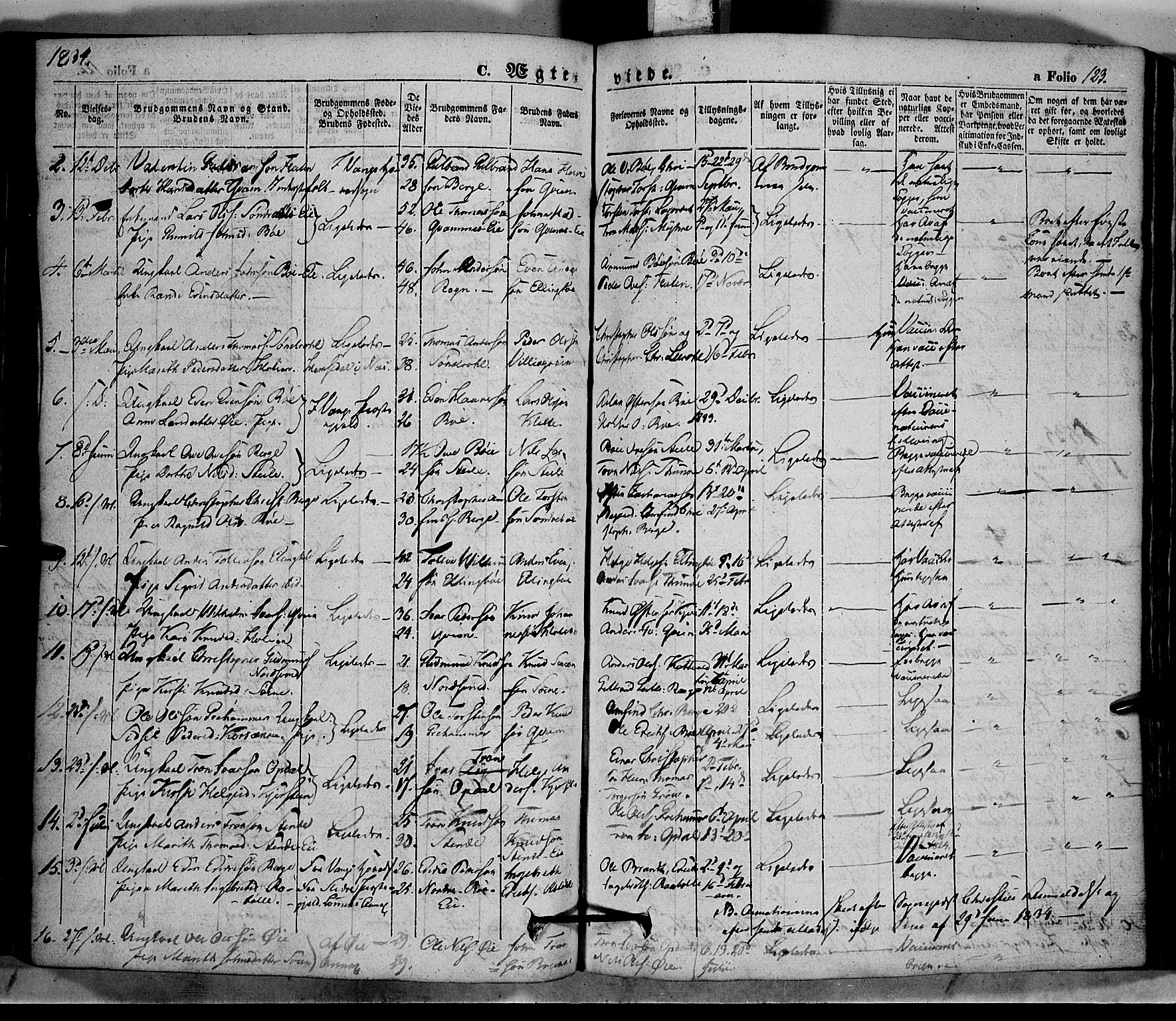 Vang prestekontor, Valdres, SAH/PREST-140/H/Ha/L0005: Parish register (official) no. 5, 1831-1845, p. 123