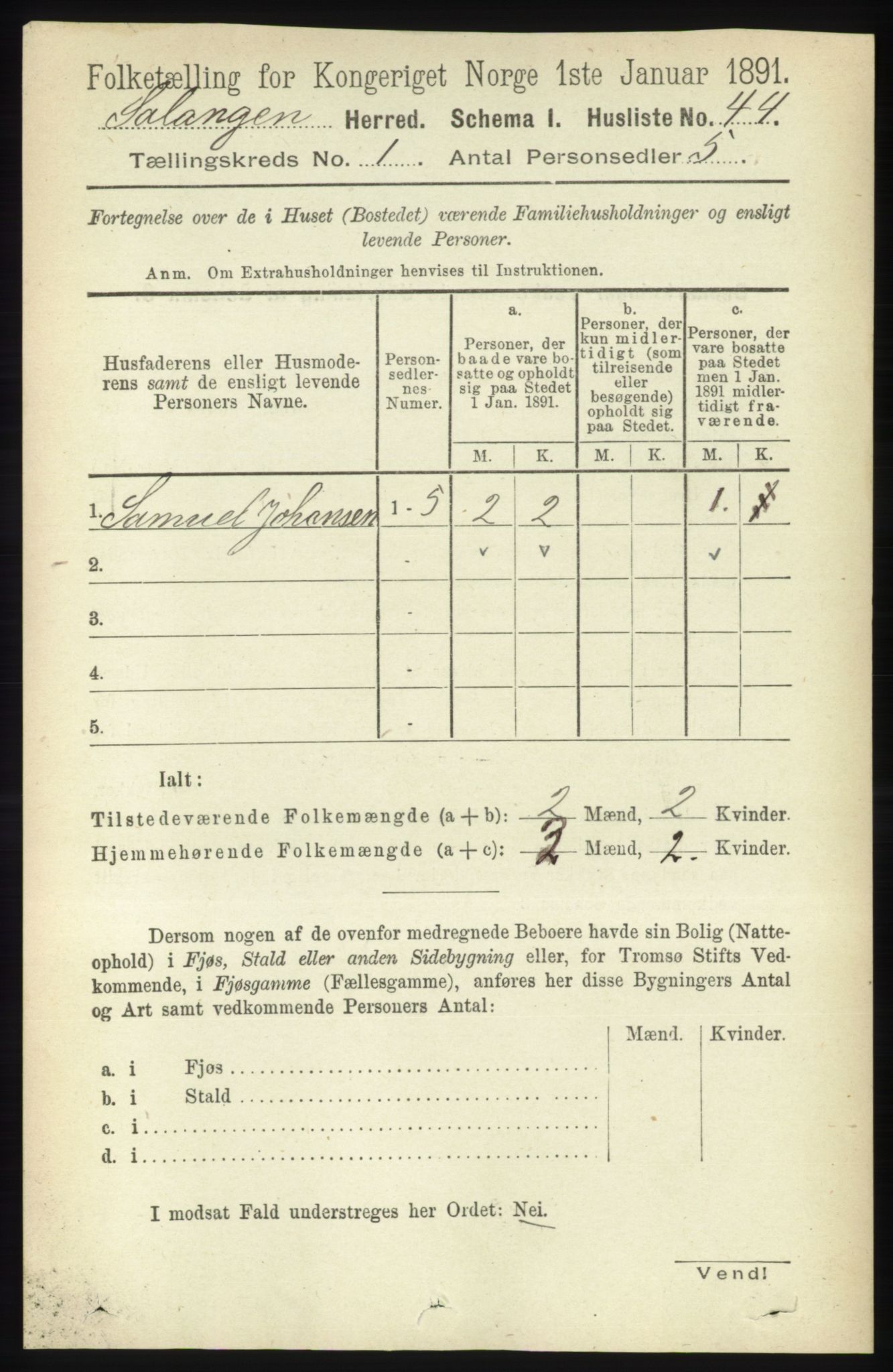 RA, 1891 census for 1921 Salangen, 1891, p. 57