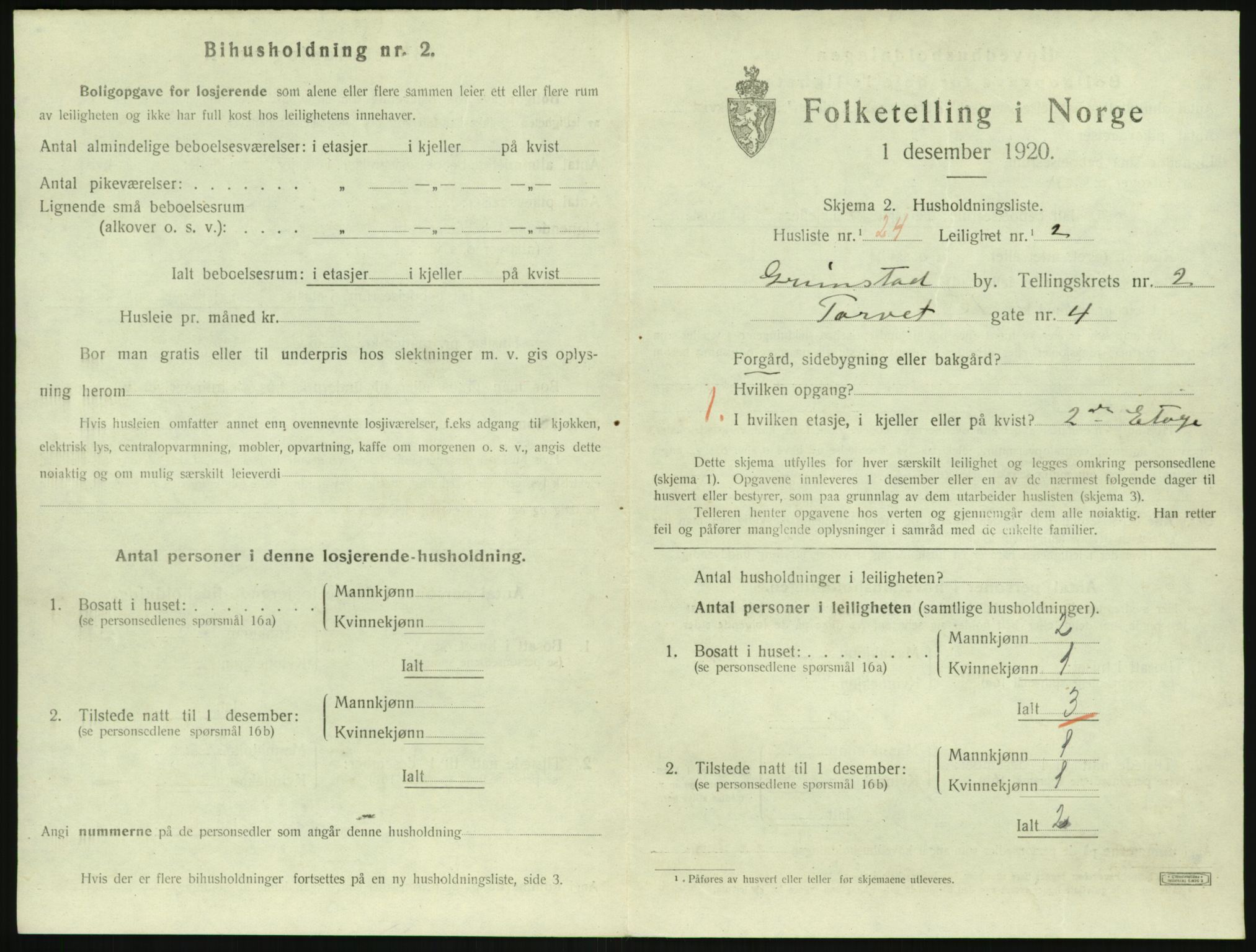 SAK, 1920 census for Grimstad, 1920, p. 1337