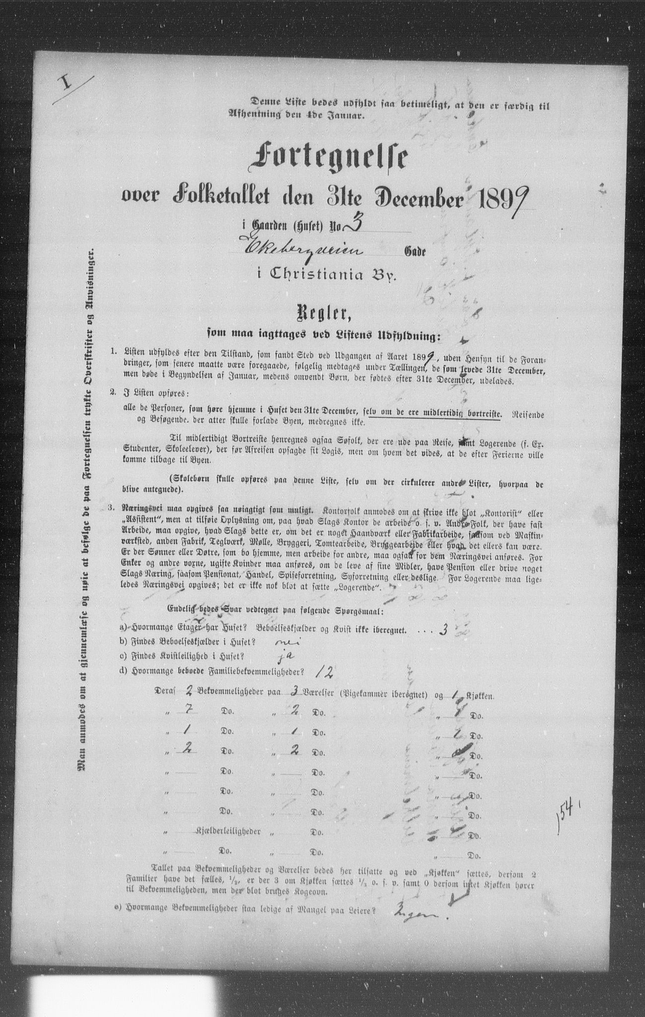 OBA, Municipal Census 1899 for Kristiania, 1899, p. 2543