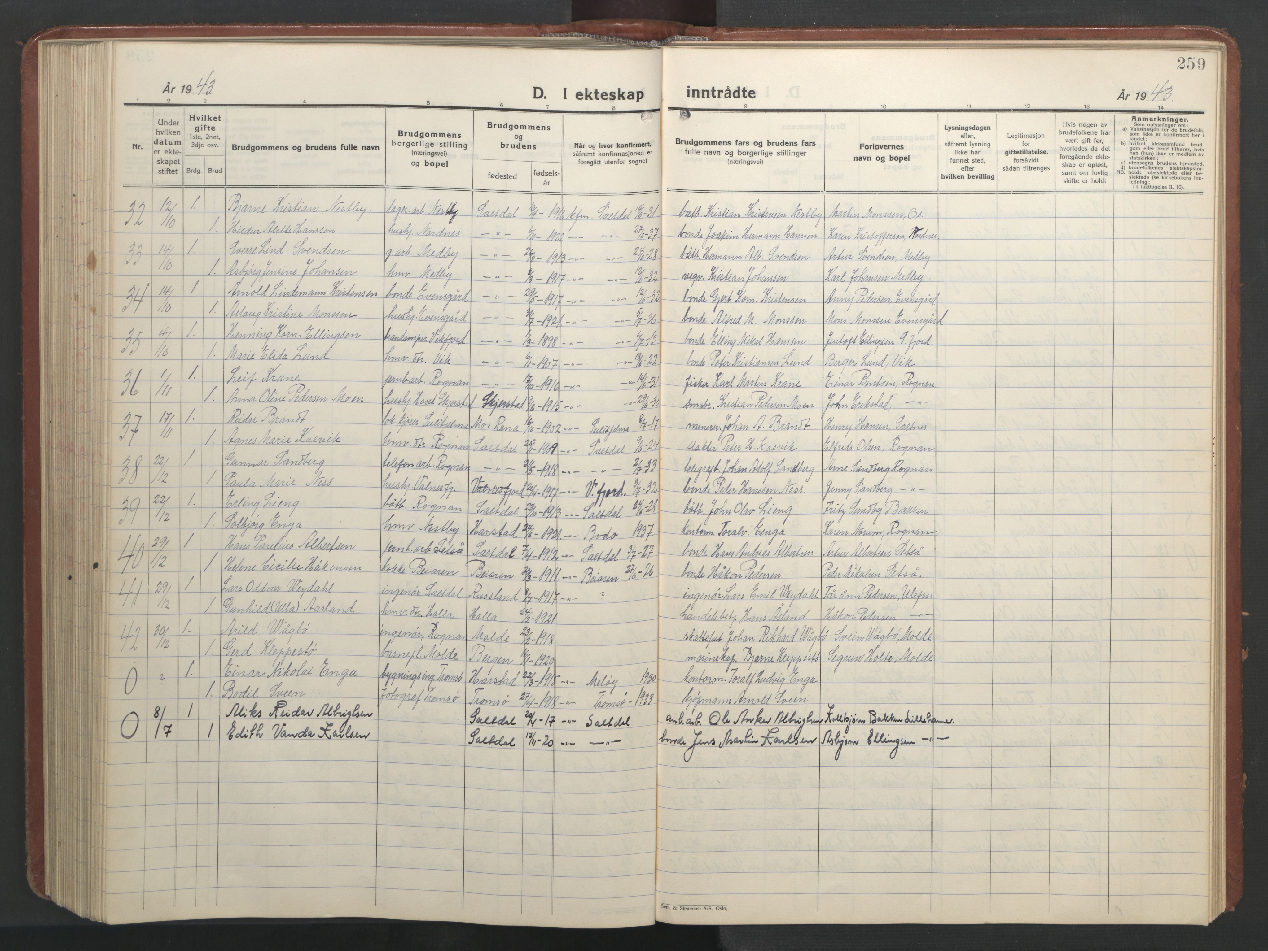 Ministerialprotokoller, klokkerbøker og fødselsregistre - Nordland, SAT/A-1459/847/L0680: Parish register (copy) no. 847C08, 1930-1947, p. 259