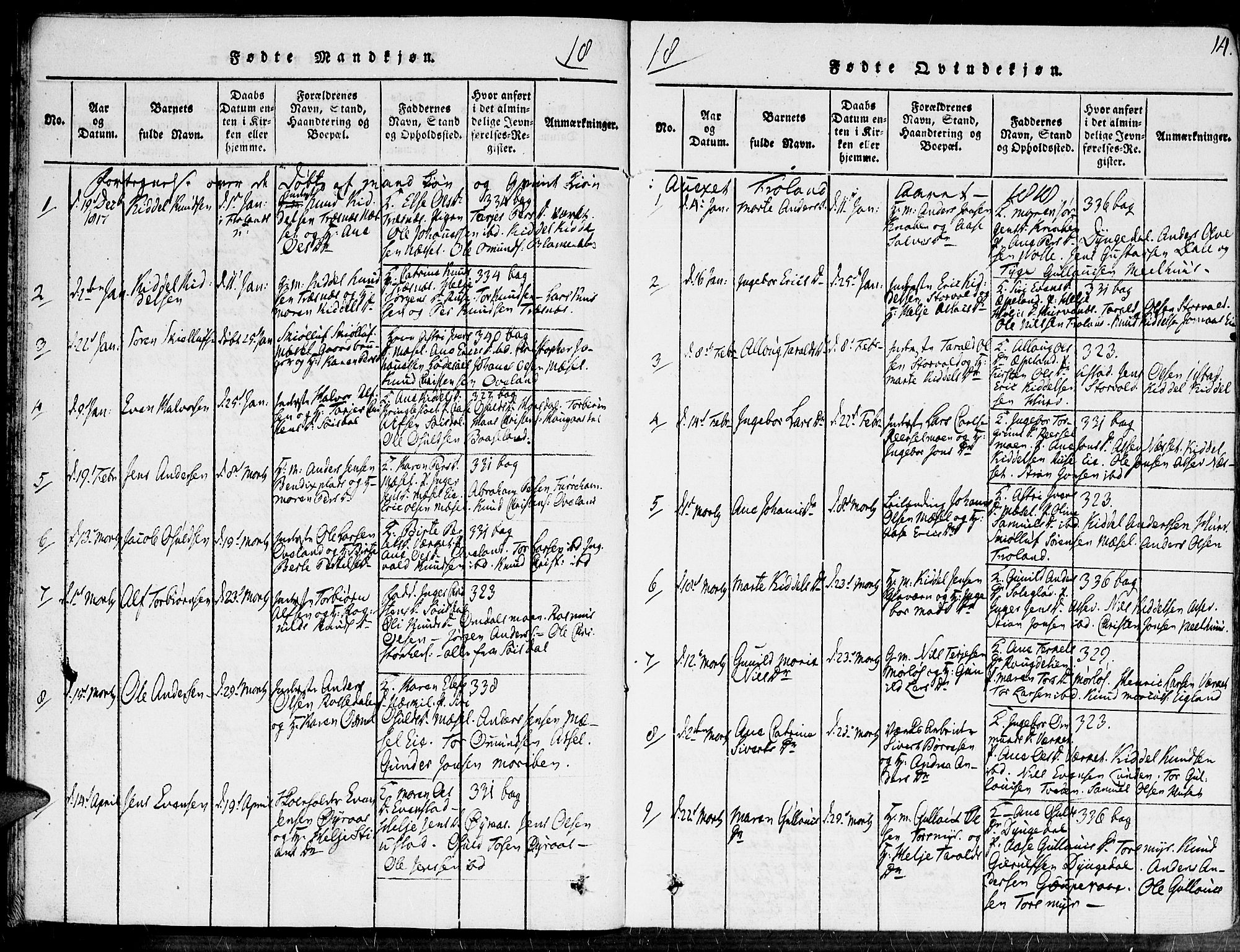 Fjære sokneprestkontor, AV/SAK-1111-0011/F/Fa/L0001: Parish register (official) no. A 1 /2, 1816-1826, p. 14