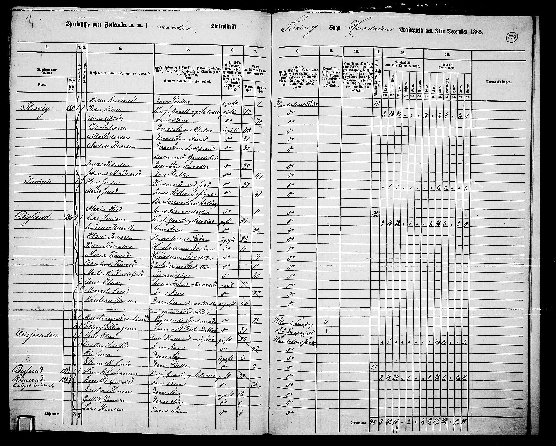 RA, 1865 census for Hurdal, 1865, p. 149