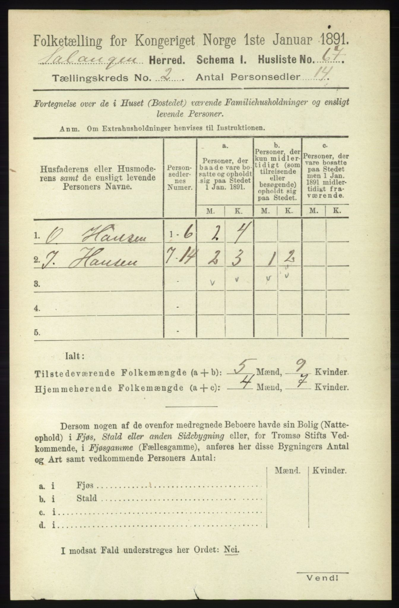 RA, 1891 census for 1921 Salangen, 1891, p. 541