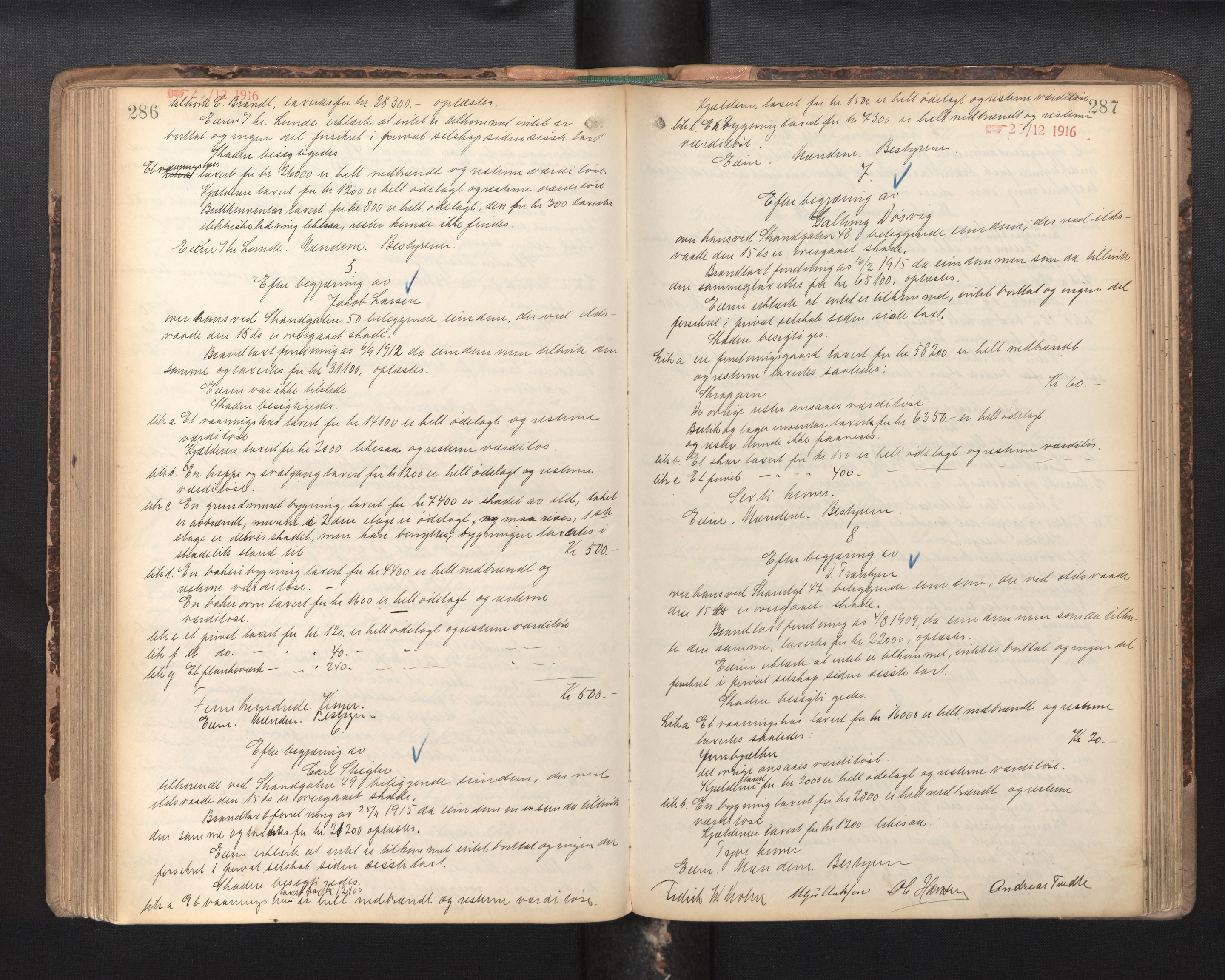 Byfogd og Byskriver i Bergen, AV/SAB-A-3401/11/11Da/L0019: Branntakstprotokoll, 1915-1916, p. 286-287