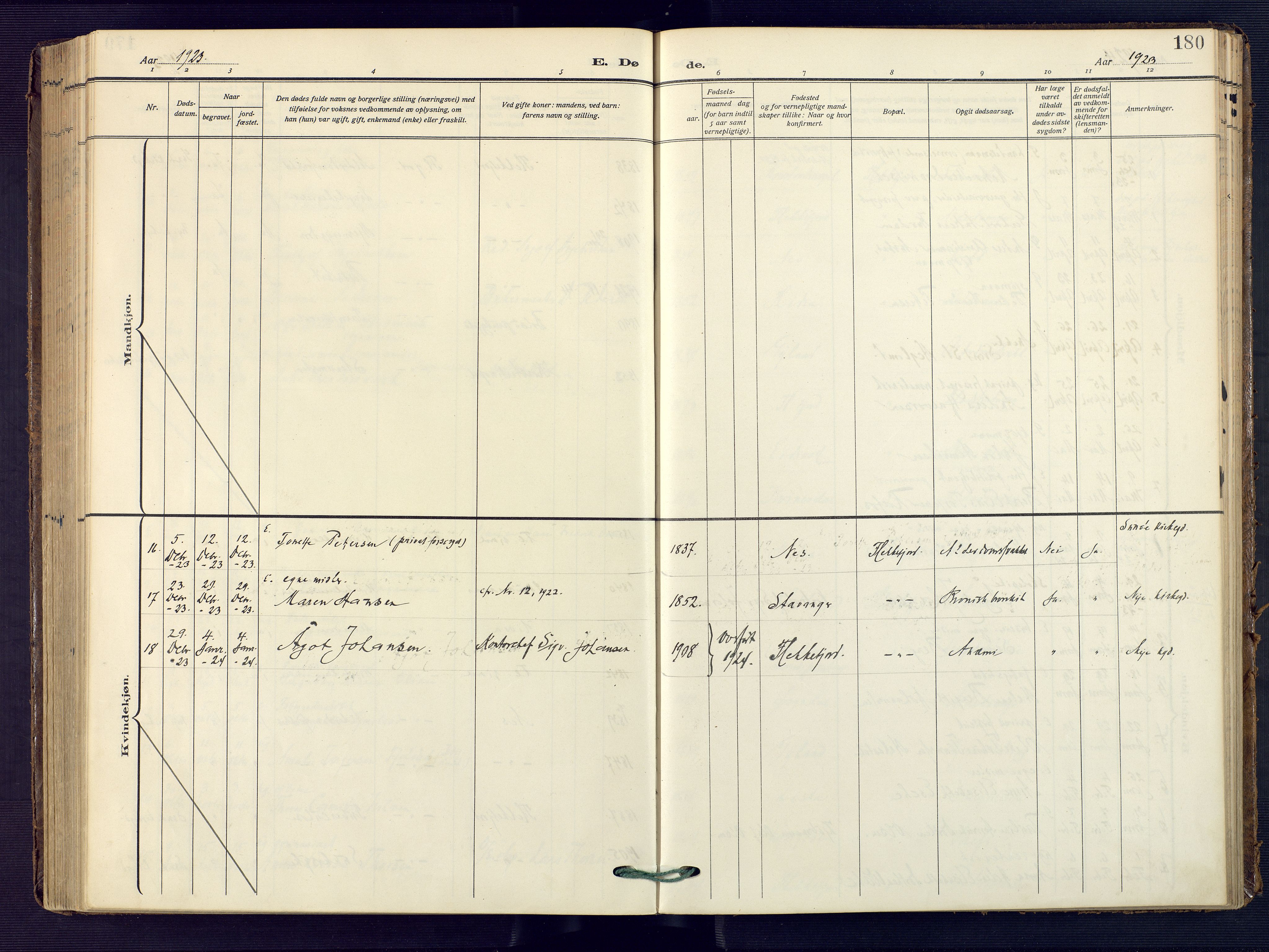 Flekkefjord sokneprestkontor, SAK/1111-0012/F/Fa/Faa/L0003: Parish register (official) no. A 3, 1913-1928, p. 180