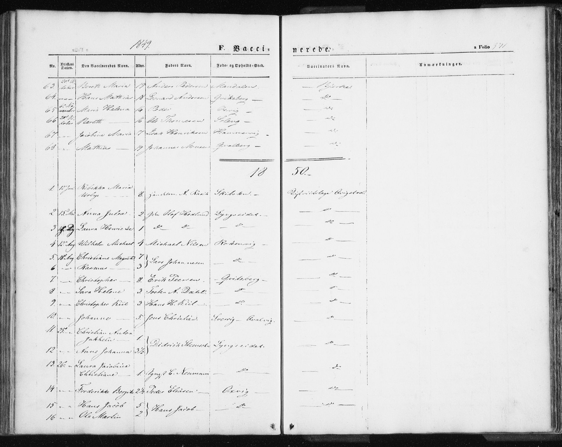 Lyngen sokneprestembete, SATØ/S-1289/H/He/Hea/L0004kirke: Parish register (official) no. 4, 1839-1858, p. 371