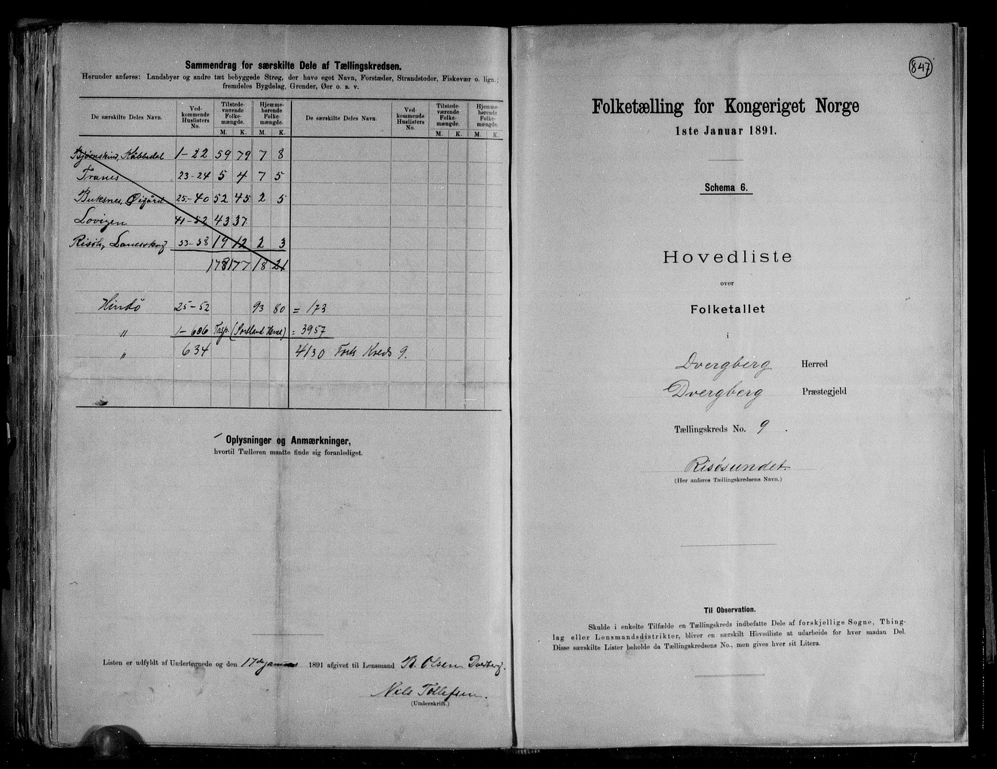 RA, 1891 census for 1872 Dverberg, 1891, p. 20