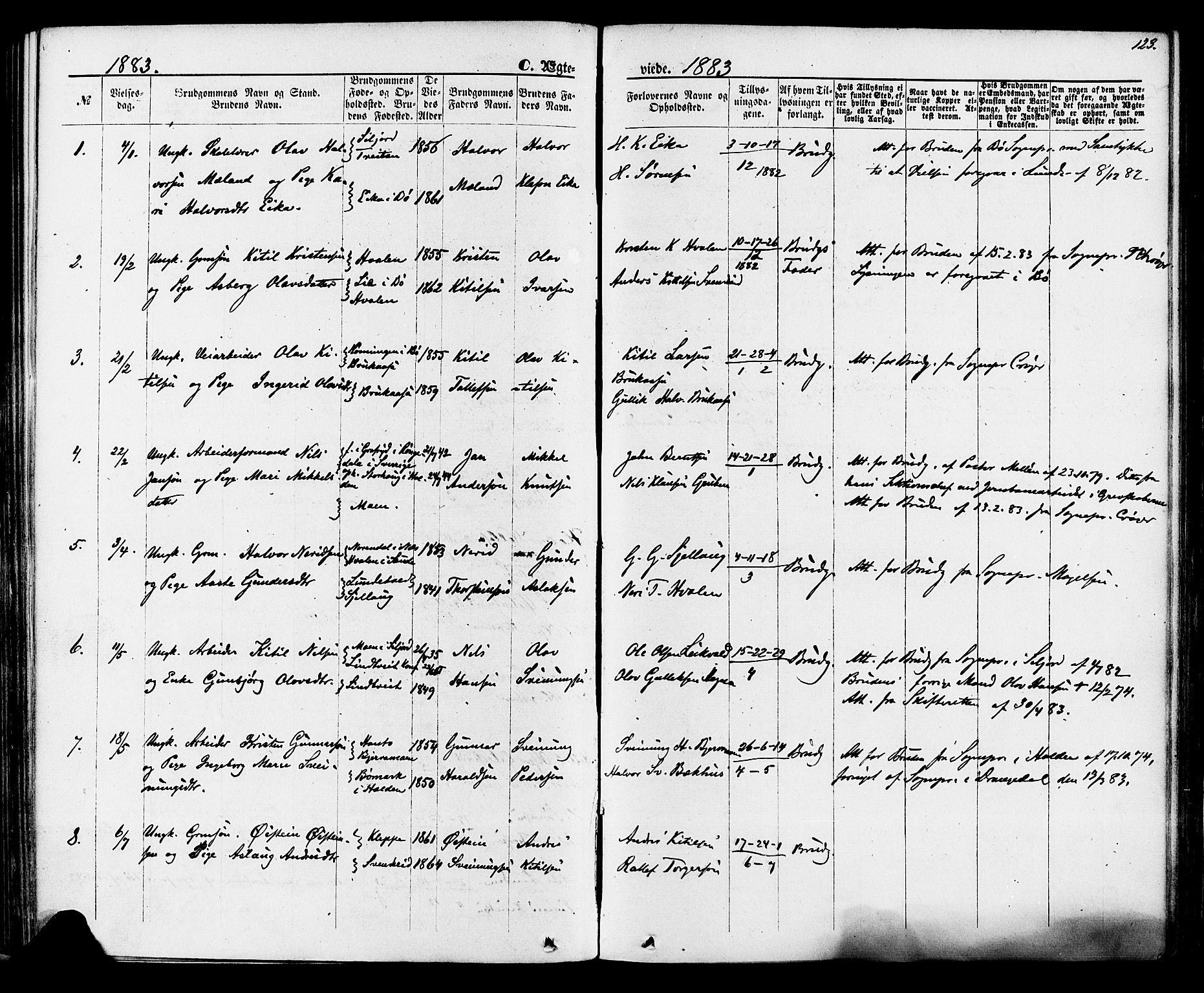 Lunde kirkebøker, SAKO/A-282/F/Fa/L0001: Parish register (official) no. I 1, 1866-1883, p. 123