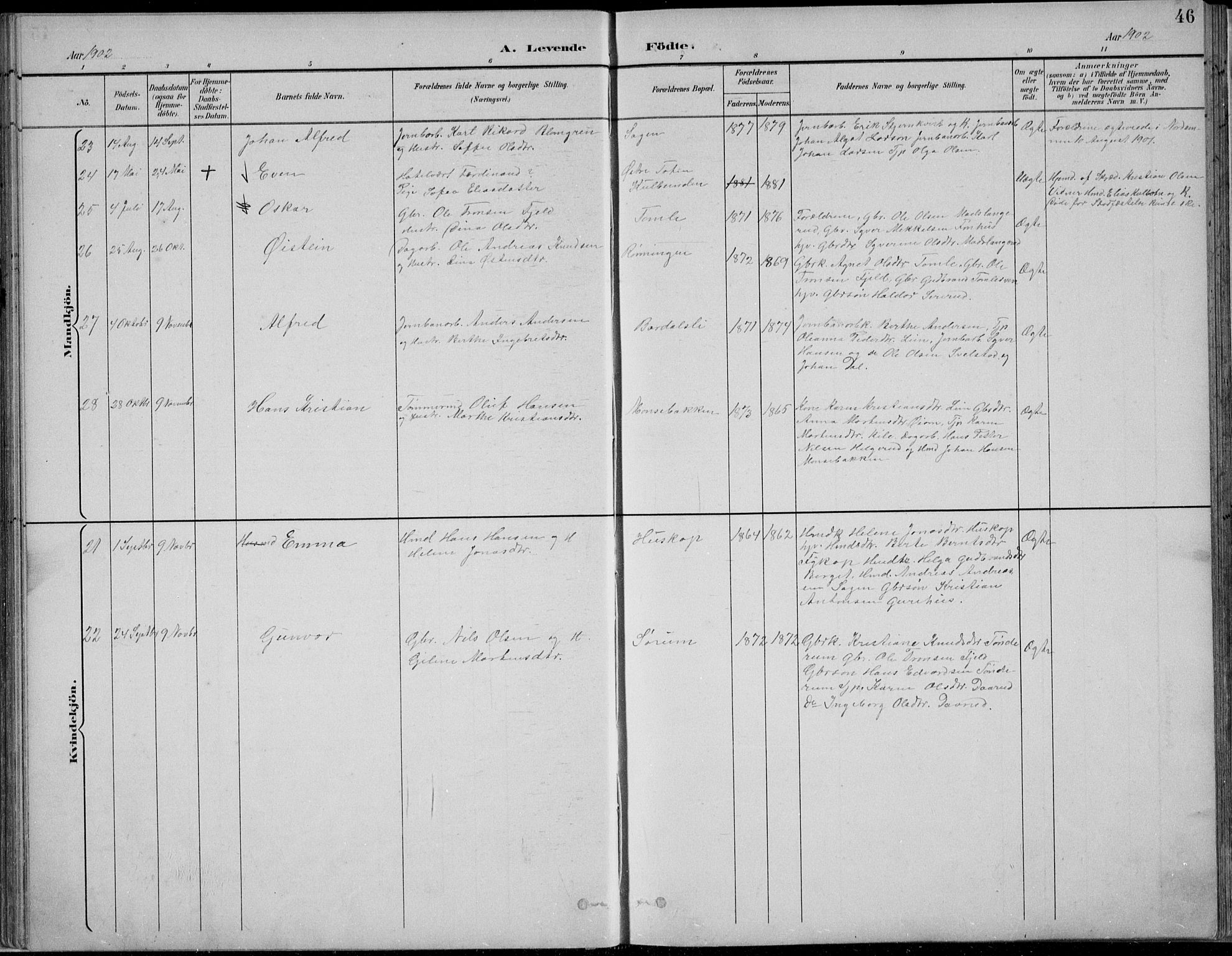 Nordre Land prestekontor, AV/SAH-PREST-124/H/Ha/Hab/L0013: Parish register (copy) no. 13, 1891-1904, p. 46