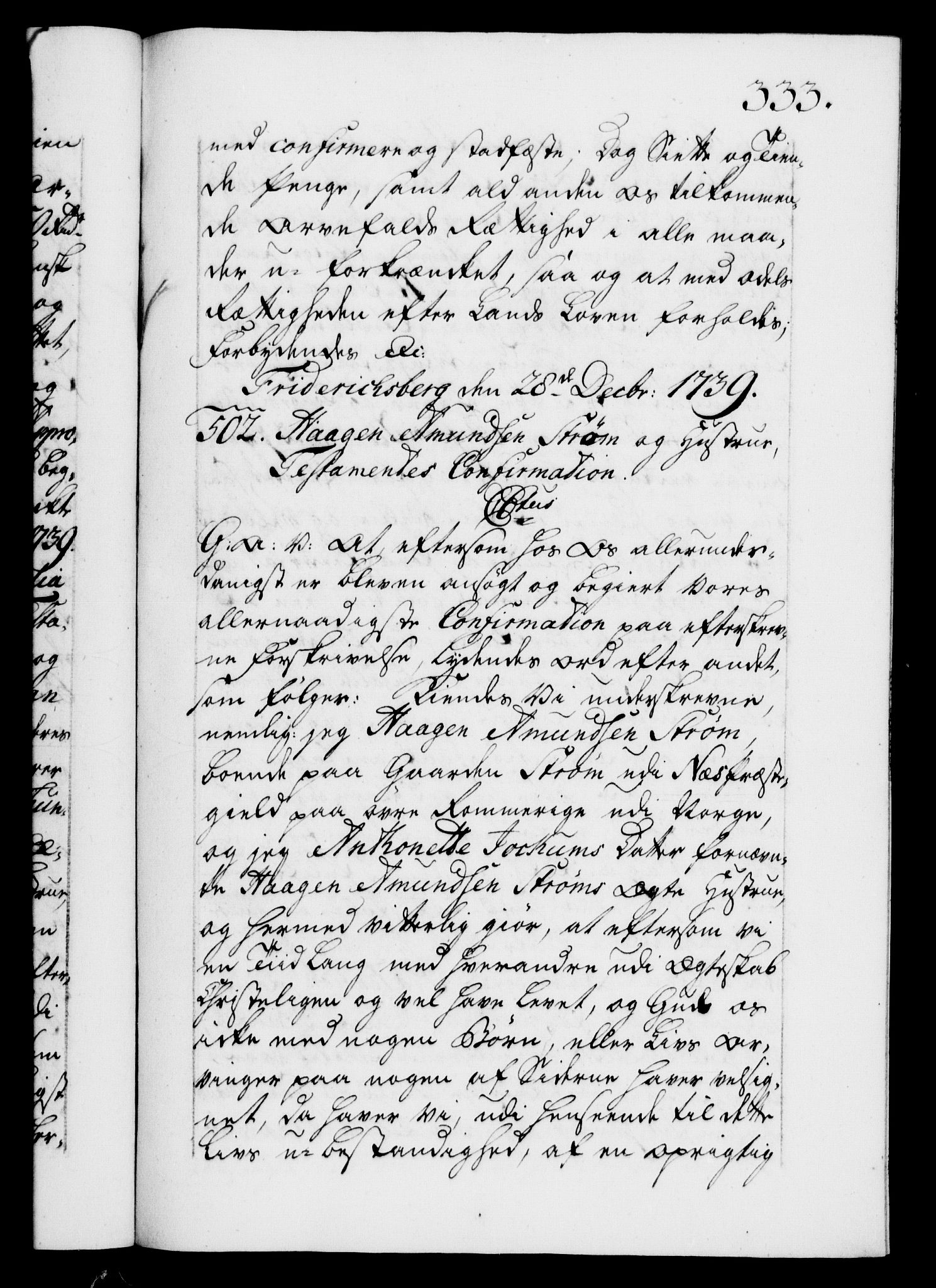 Danske Kanselli 1572-1799, AV/RA-EA-3023/F/Fc/Fca/Fcaa/L0031: Norske registre, 1739-1740, p. 333a