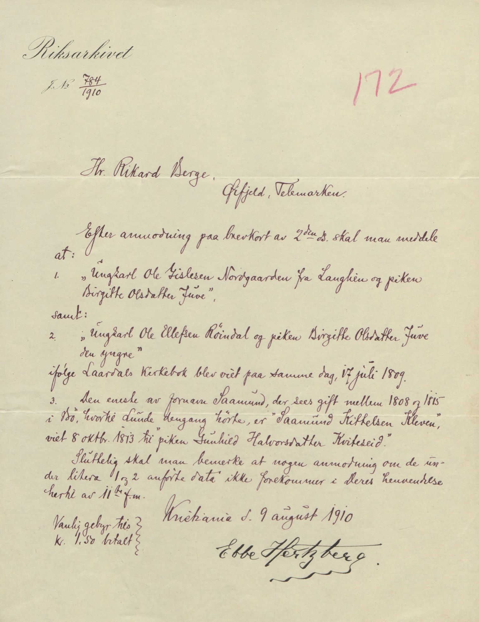 Rikard Berge, TEMU/TGM-A-1003/F/L0004/0053: 101-159 / 157 Manuskript, notatar, brev o.a. Nokre leiker, manuskript, 1906-1908, p. 172