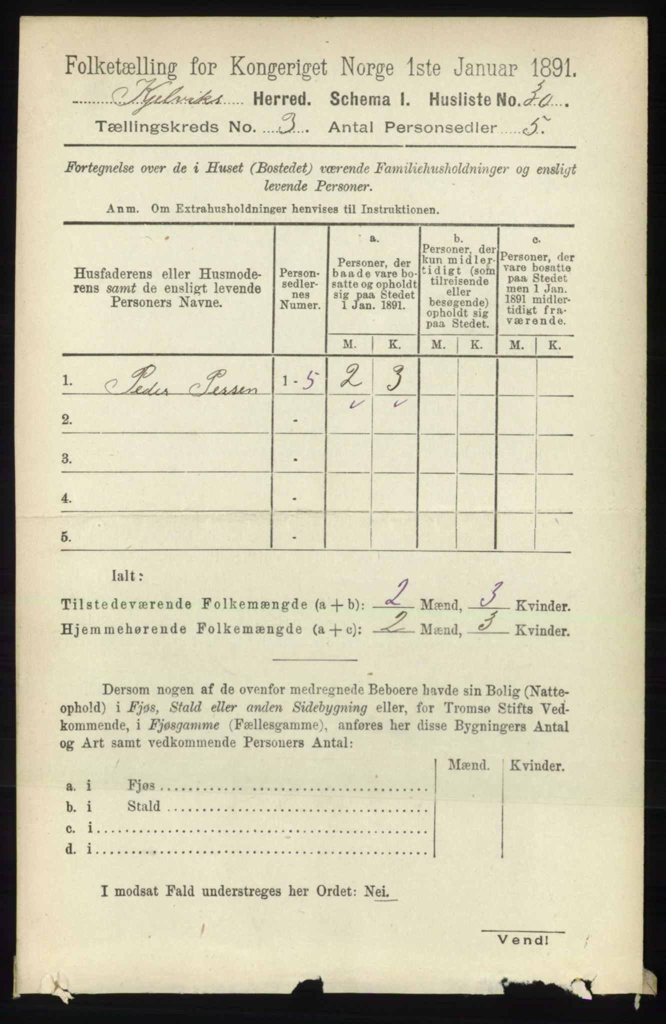 RA, 1891 census for 2019 Kjelvik, 1891, p. 244