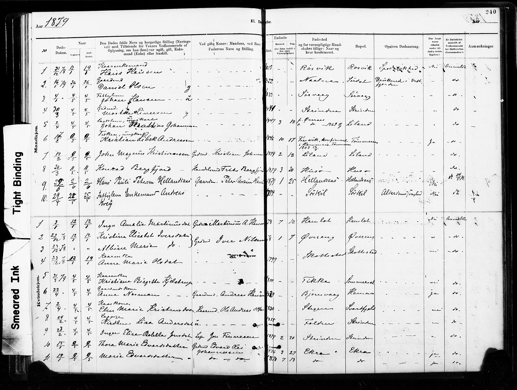 Ministerialprotokoller, klokkerbøker og fødselsregistre - Nordland, SAT/A-1459/859/L0846: Parish register (official) no. 859A06, 1878-1889, p. 240