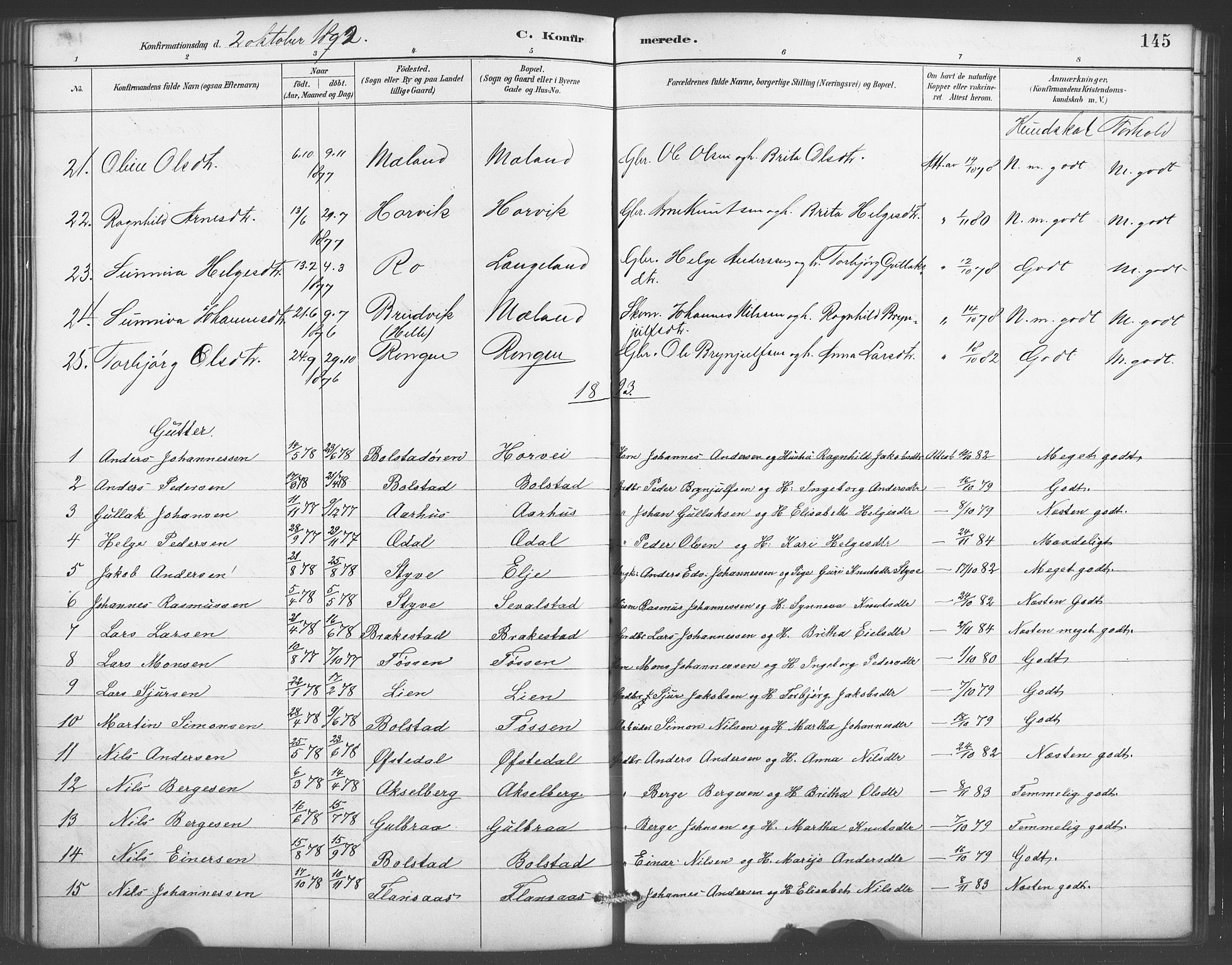 Evanger sokneprestembete, SAB/A-99924: Parish register (copy) no. A 4, 1887-1897, p. 145