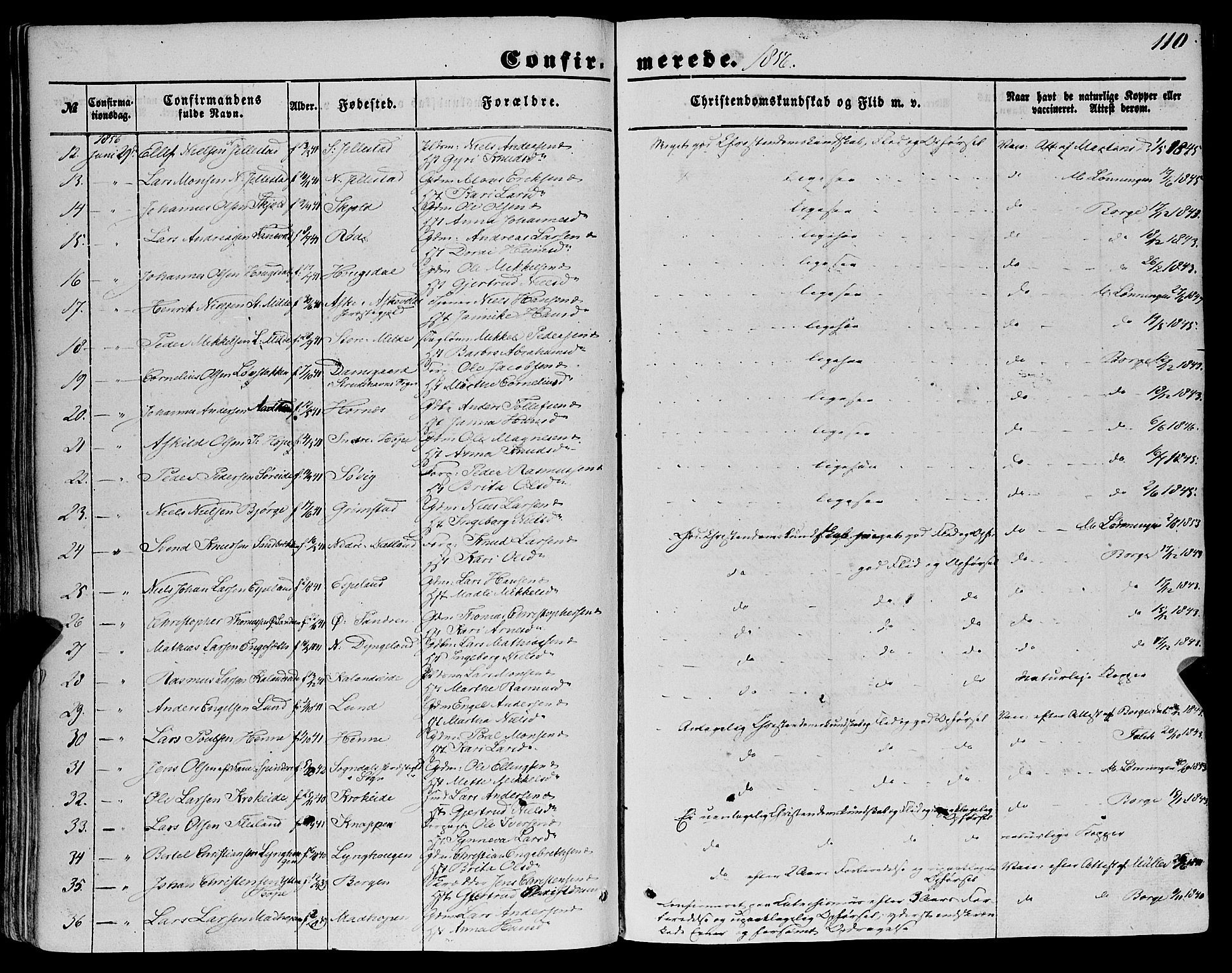 Fana Sokneprestembete, SAB/A-75101/H/Haa/Haaa/L0011: Parish register (official) no. A 11, 1851-1862, p. 110